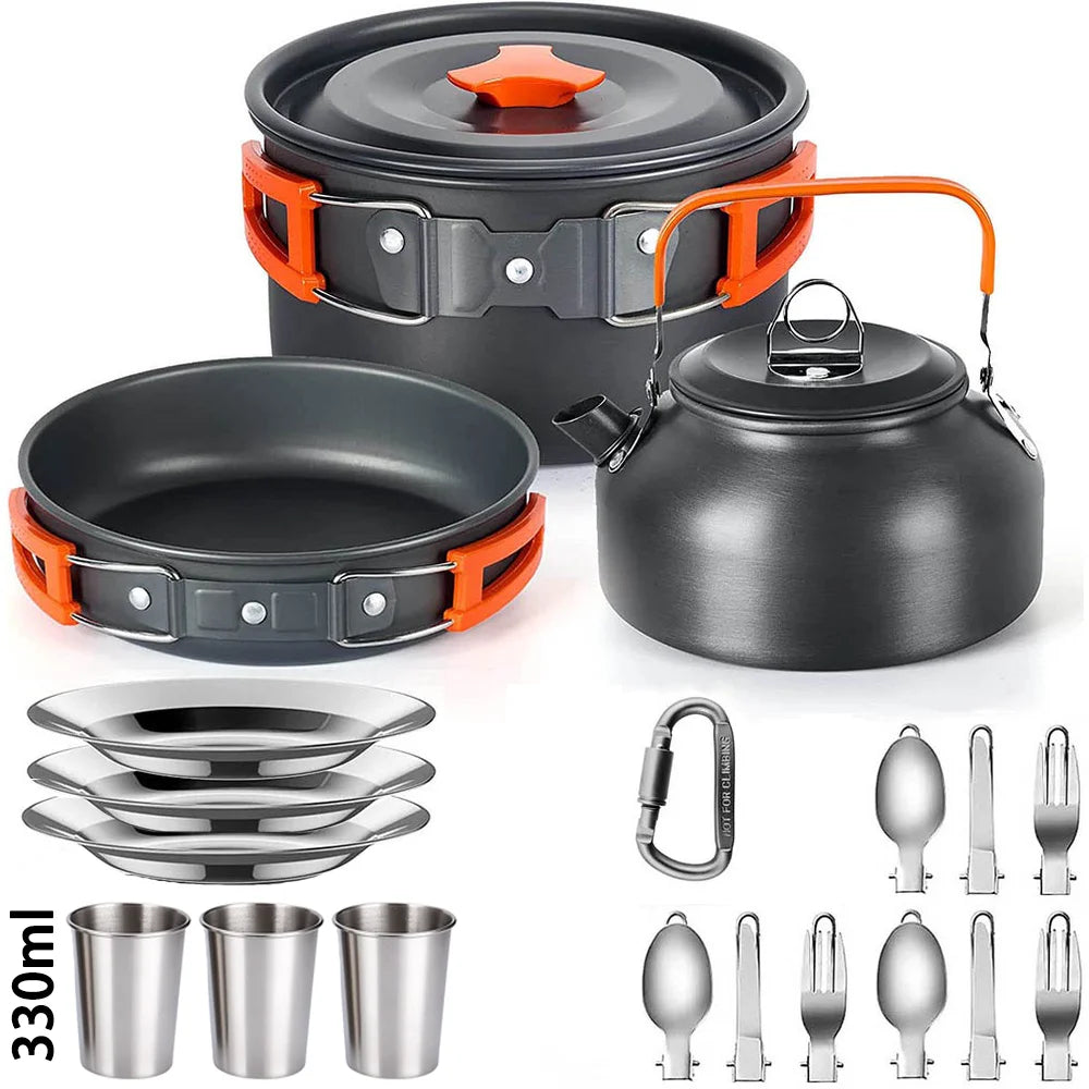 Lightweight Portable Camping Cookware Set - Compact Outdoor Cooking Kit for Backpacking, Hiking & Picnics - Perfect for Camp Stove Use with Pots, Pans & Utensils