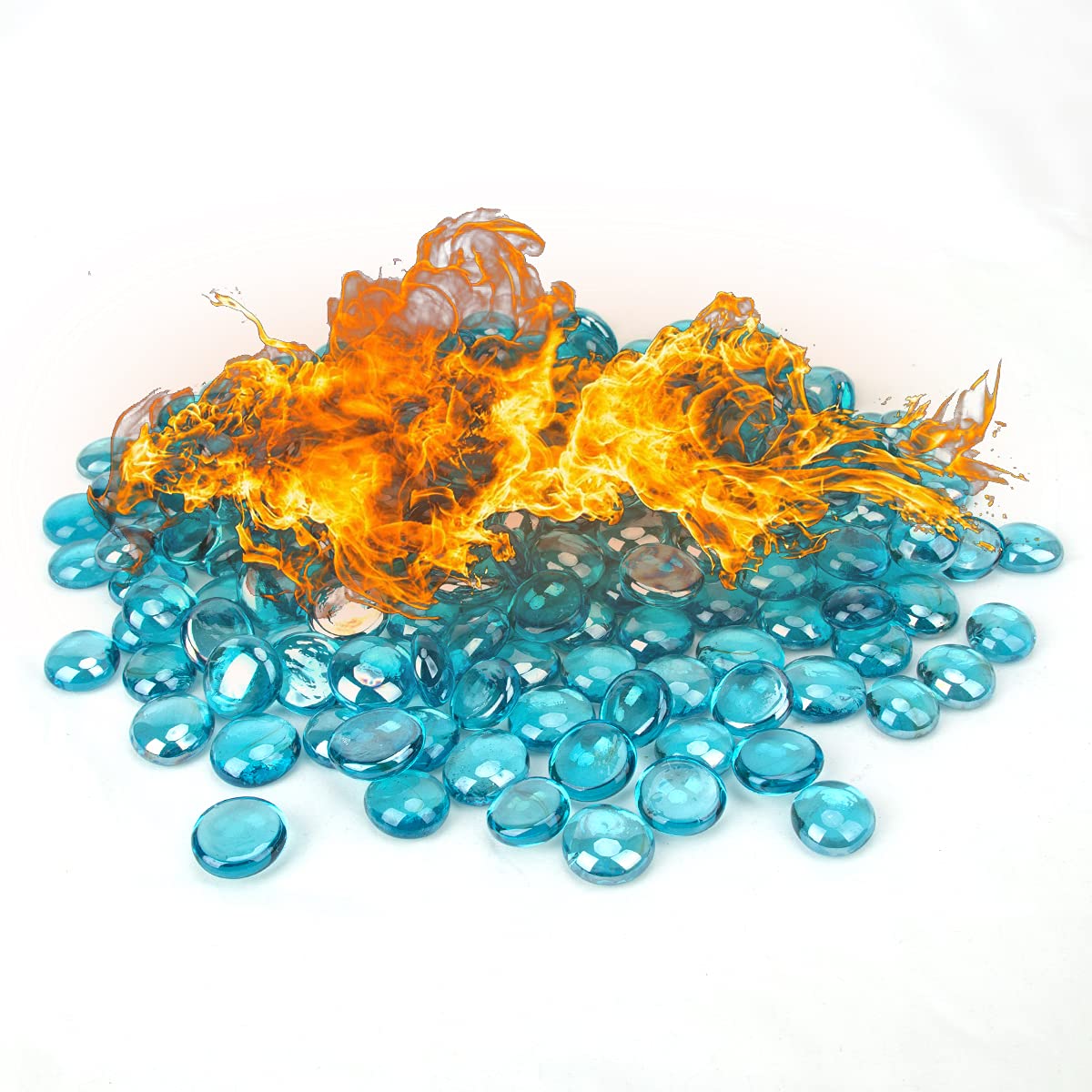 18 Pound Fire Glass Beads - Reflective Azure Blue Fire Pit Gems for Gas Fireplace, Vase Fillers & Aquarium Decor | Heat-Resistant Decorative Glass Drops for Indoor/Outdoor Use in Fire Pits, Centerpieces & Fish Tanks