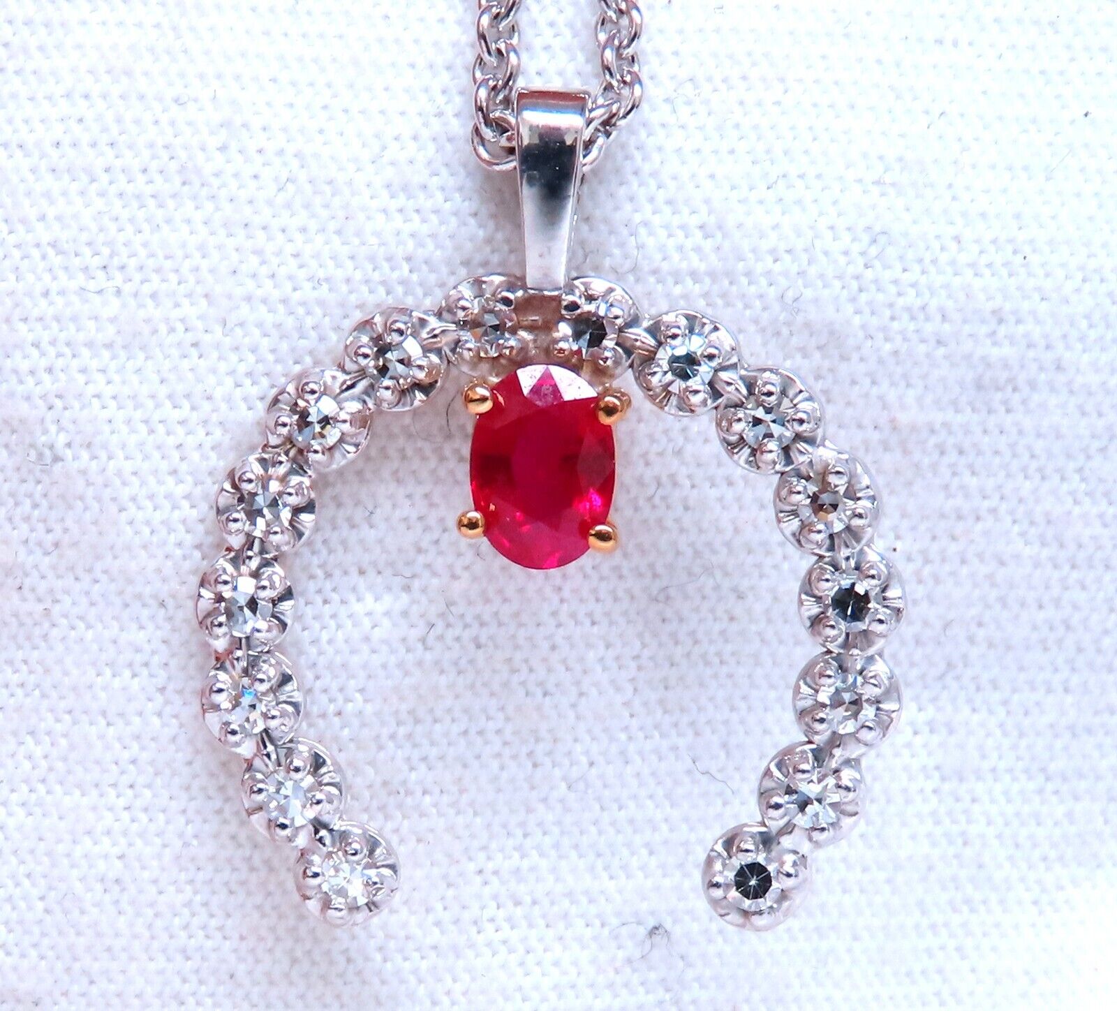 14kt Gold Horseshoe Natural Ruby Diamond Necklace for Women - Elegant Gift for Birthday, Anniversary & Special Occasions