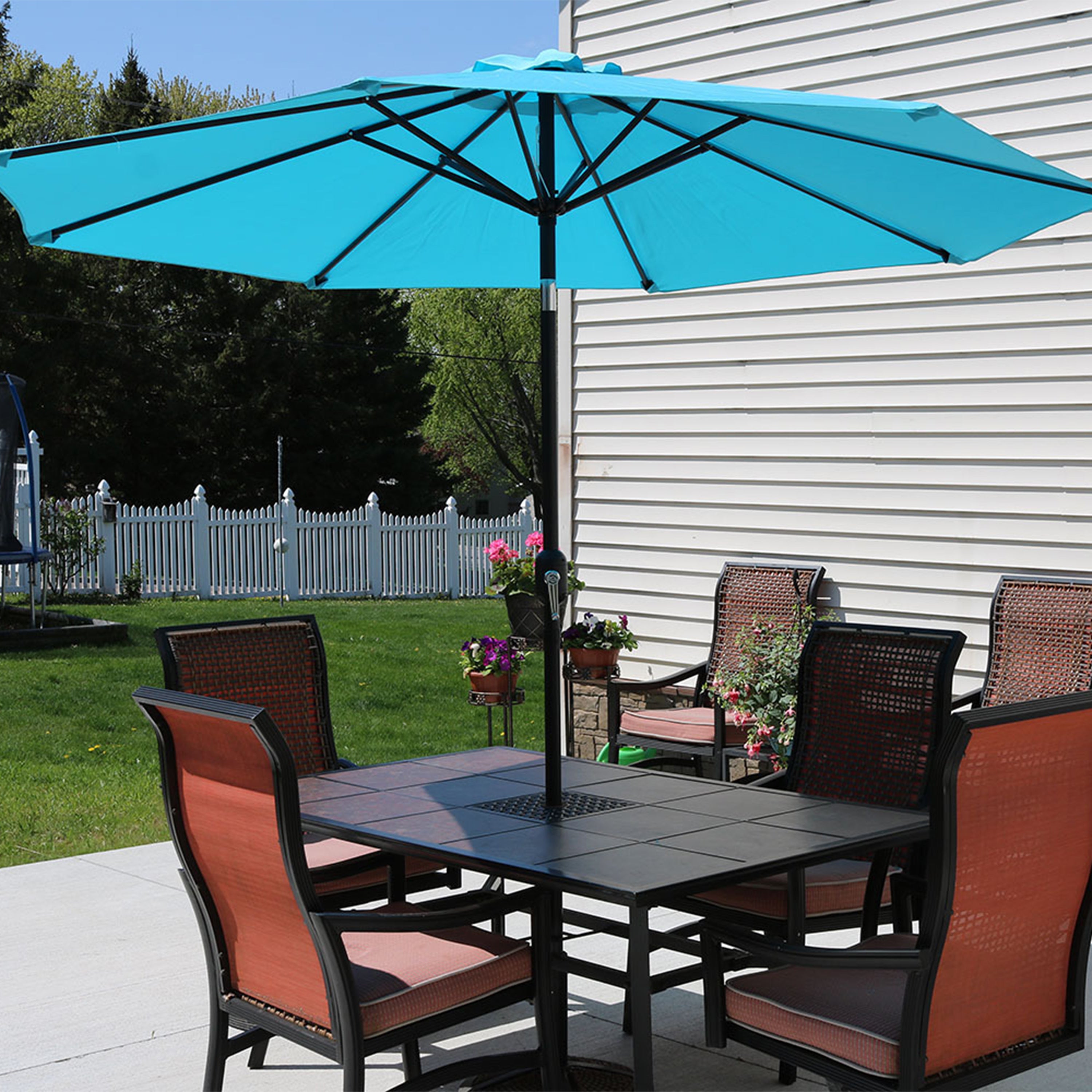 Sunnydaze 9-Foot Aluminum Outdoor Patio Umbrella with Tilt & Crank - Perfect for Poolside, Backyard, Deck, and Garden Shade