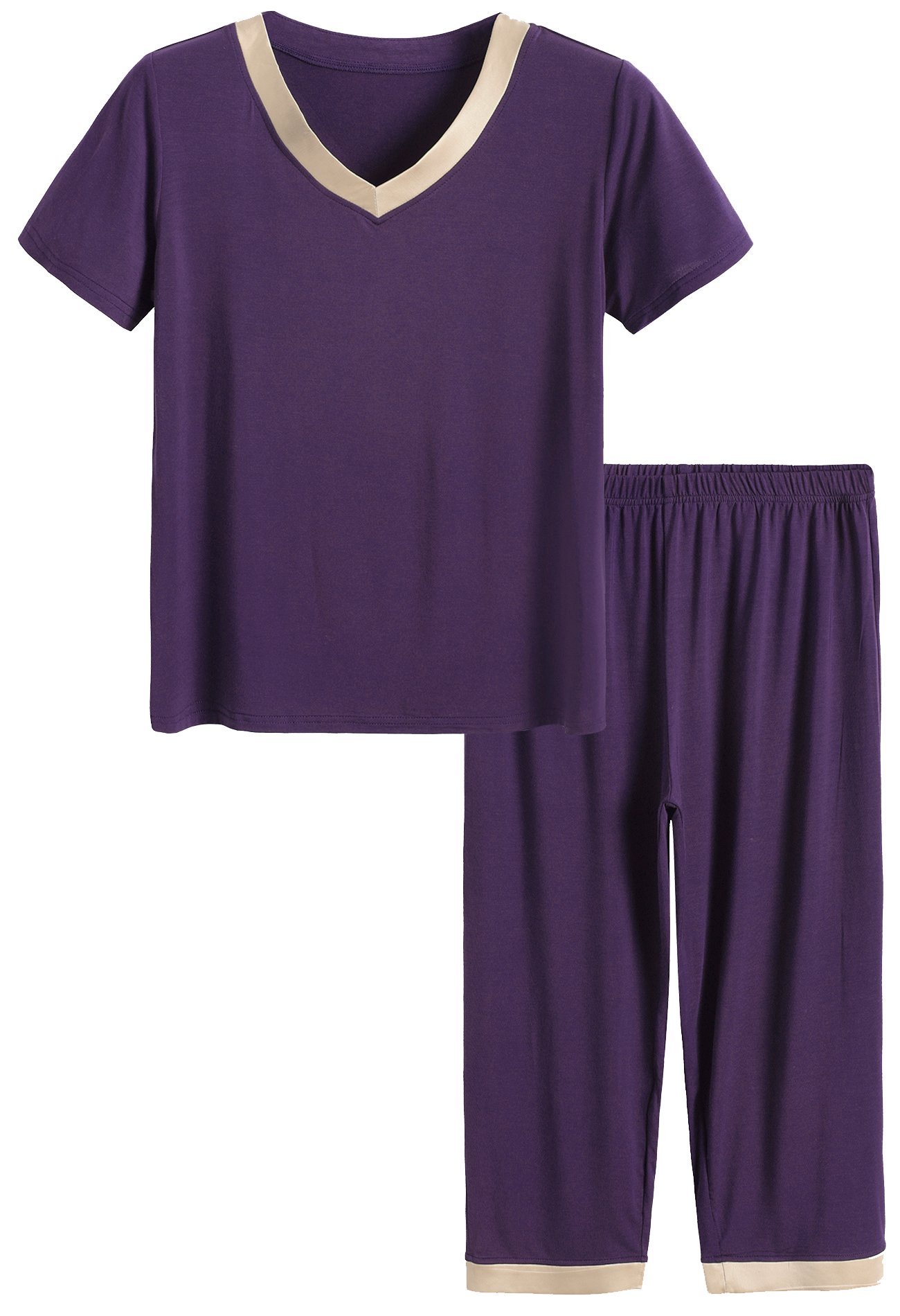Latuza Women's Sleepwear Set - Soft Cotton Pajama Tops & Capri Pants for Comfortable Nights | Lounge Wear, Sleepwear, and Home Outfits for Relaxation