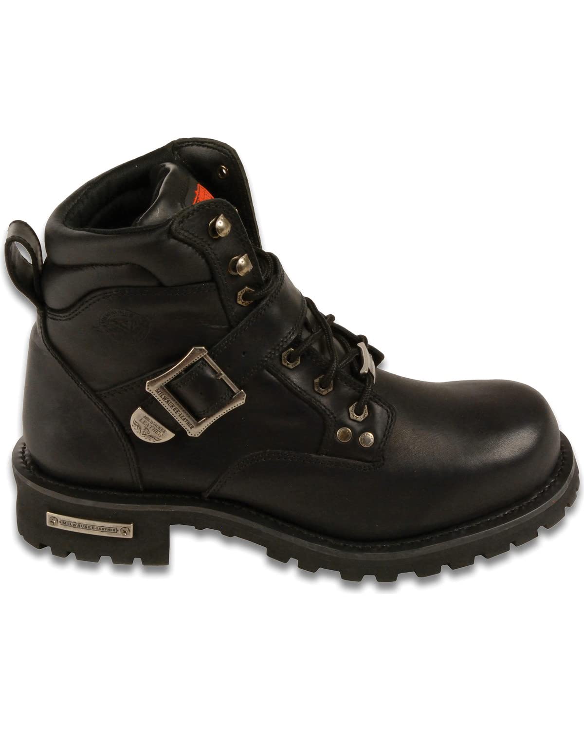Milwaukee Leather Men's 6-Inch Side Buckle Work Boots - Round Toe Black (Size 7) | Durable Construction for Outdoor Work & Casual Wear
