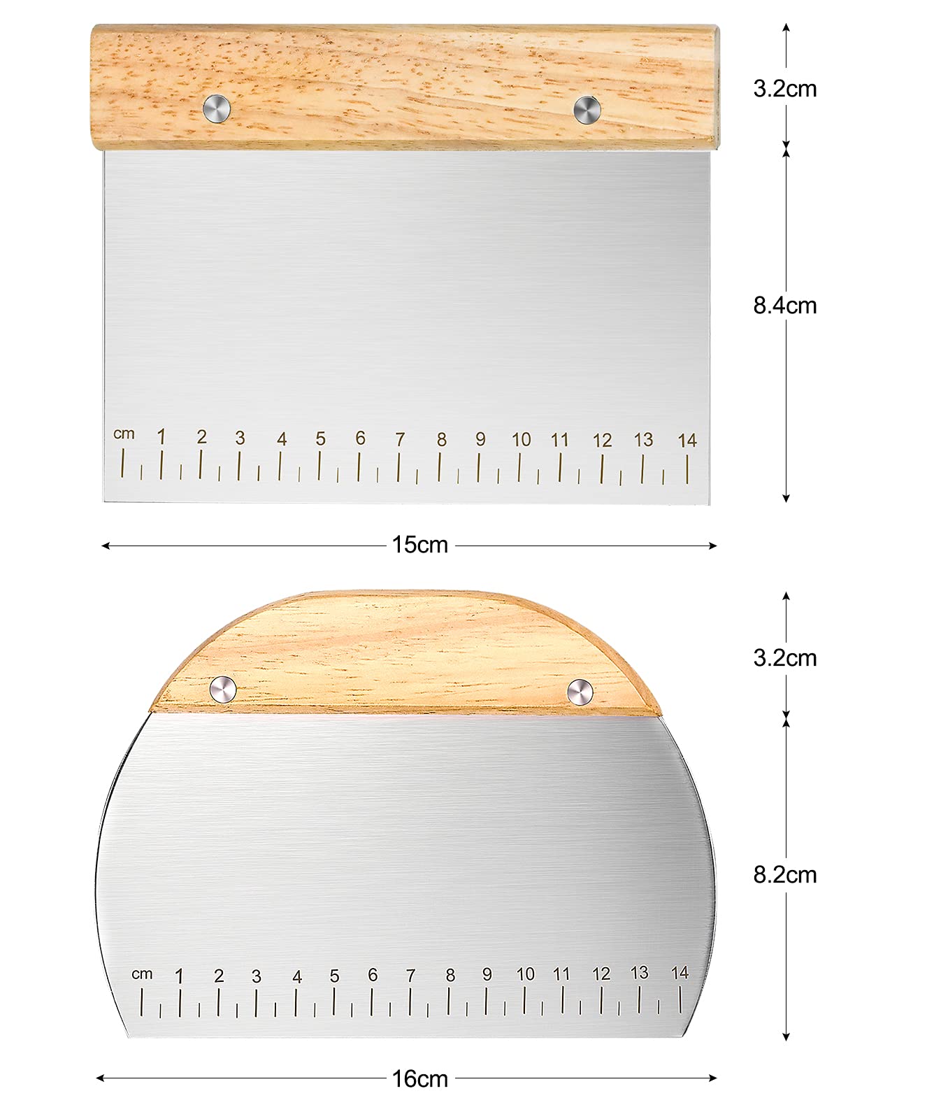 XPOOS 2 Slice Bread Cutter - Stainless Steel Cake Scraper with Ergonomic Wooden Handle for Baking, Pastry & Dough - Perfect for Professional Bakers & Home Chefs - Ideal for Slicing Cakes, Breads & Pastries