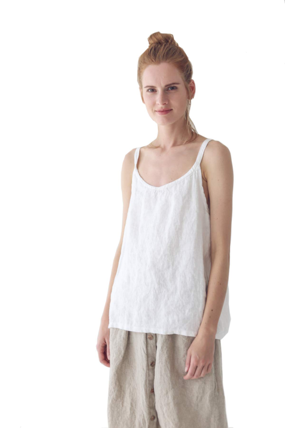 Women's Sleeveless Linen Tank Top - 100% European Soft Linen Blouse in White & Black | Summer Casual Strap Tee for Beach, Travel & Everyday Wear