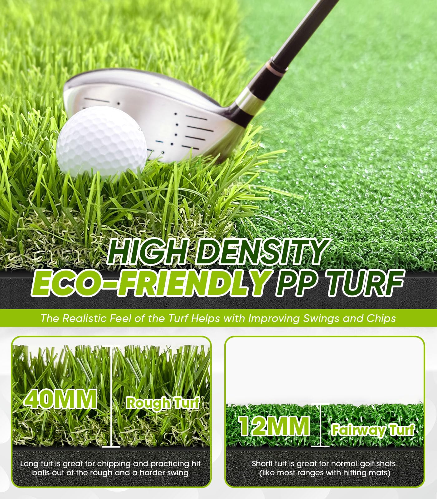 Premium Dual-Turf Golf Practice Mat Set - 5x4ft Professional Thickened Golf Hitting Mat for Indoor & Outdoor Training, Non-Slip Base Artificial Turf for Swing, Chipping & Driving - Perfect Gift for Men & Boys | Home, Backyard & Driving Range Use
