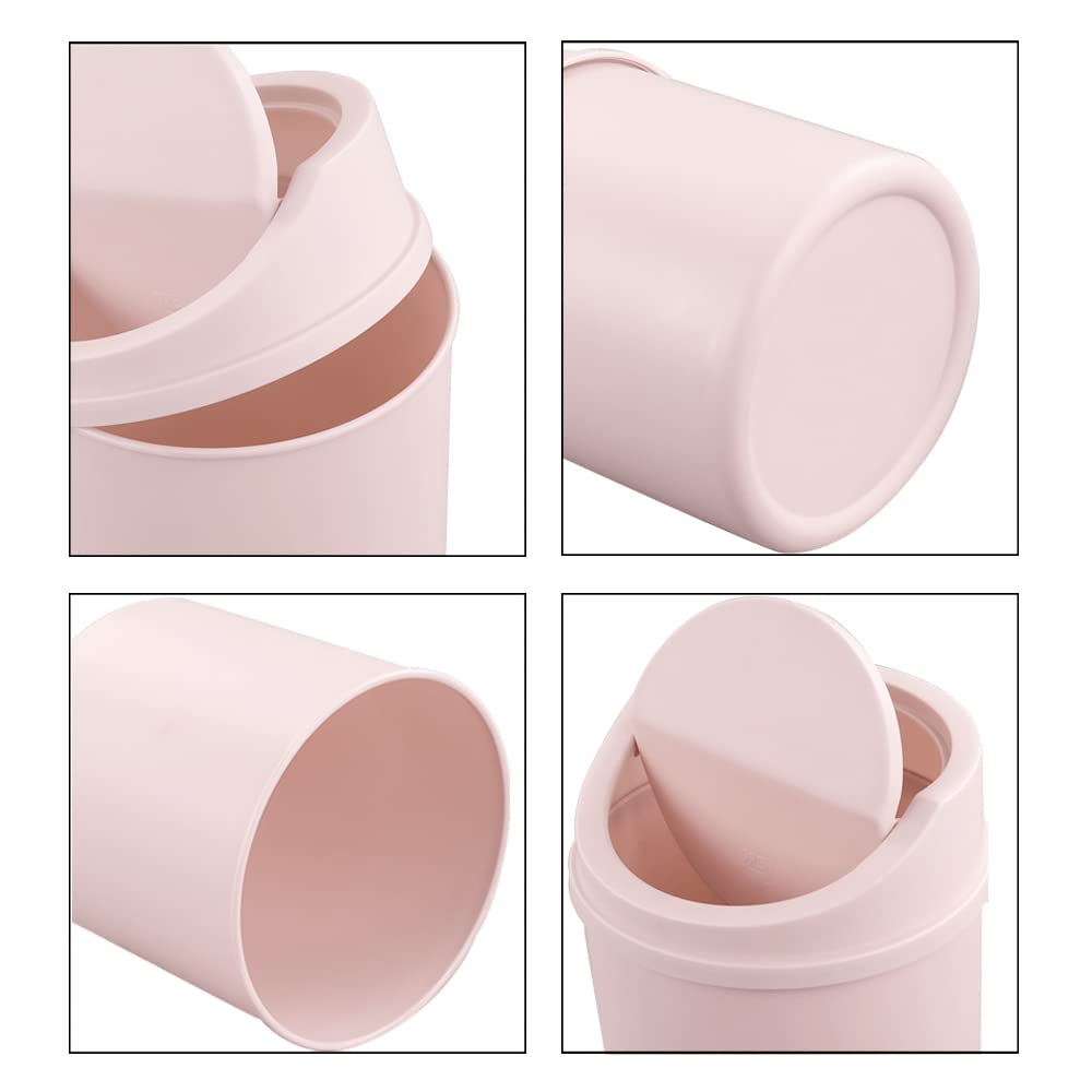 Small Plastic Waste Bin with Swing Lid - Mini Desktop Trash Can for Office, Bedroom & Bathroom | Pink (Perfect for Desk, Nightstand & Vanity Organization)