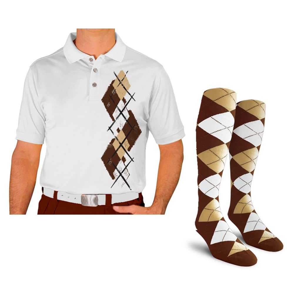 Men's Dry Fit Short Sleeve Graphic Golf Polo Shirt with Socks - Argyle Paradise Design - Moisture Wicking & Breathable Performance Shirt for Golf, Tennis & Casual Wear (AA-ZZ)