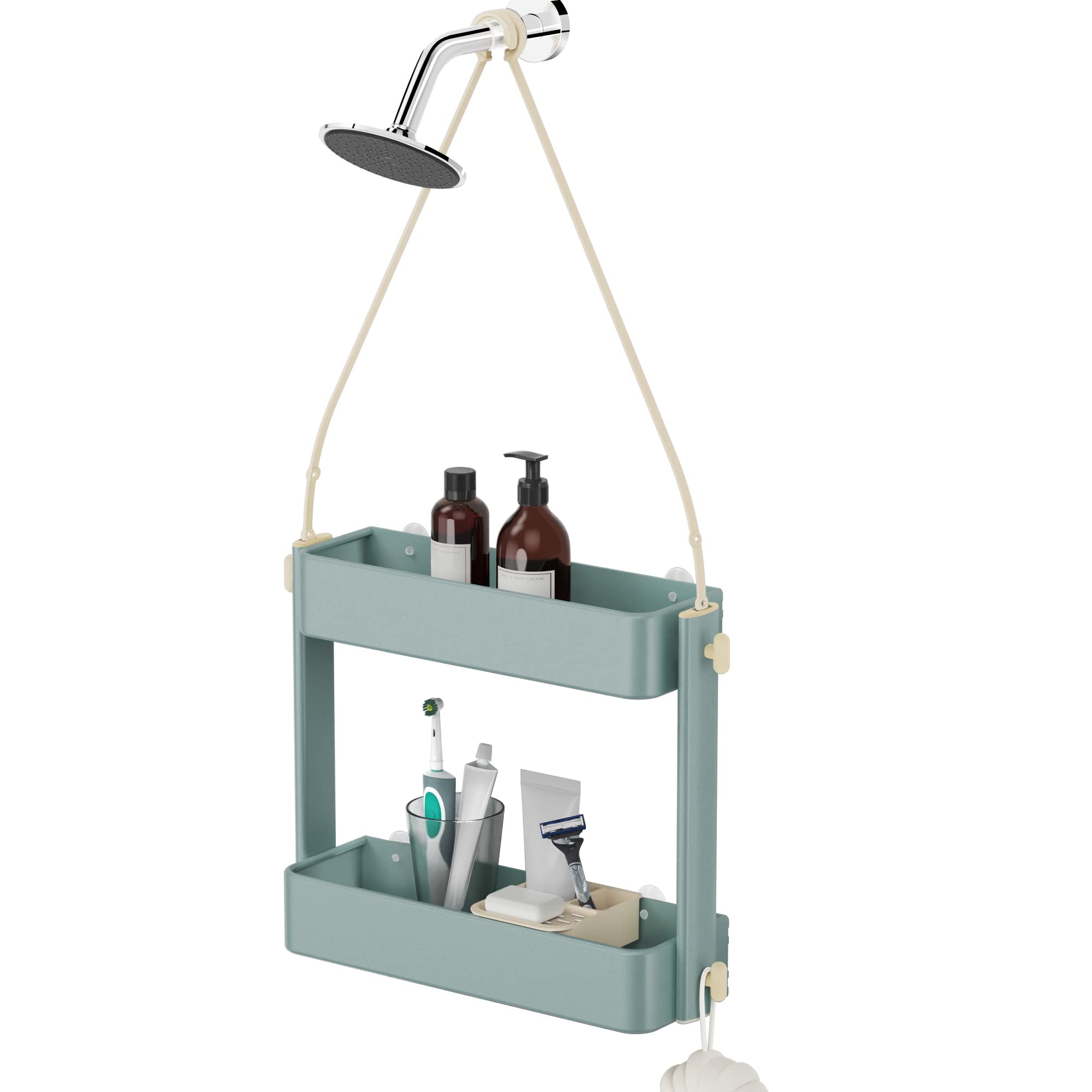 Adjustable Aluminum Hanging Shower Caddy - Bathroom Shelf Organizer with Light Cyan Finish for Shower Door Storage - Perfect for Small Bathrooms, Dorm Rooms & Apartment Showers
