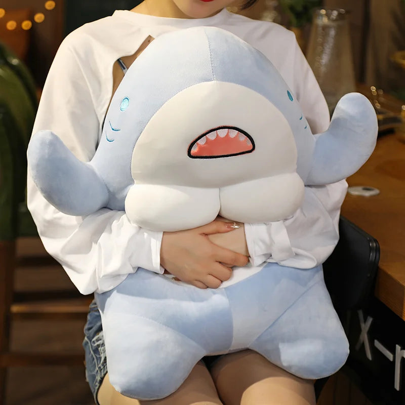 40cm Cute Workout Shark Plush Toy - Soft Stuffed Animal Pillow, Mr. Muscle Shark Doll for Kids & Girls - Perfect Gift for Bedtime, Nursery Decor, and Stress Relief