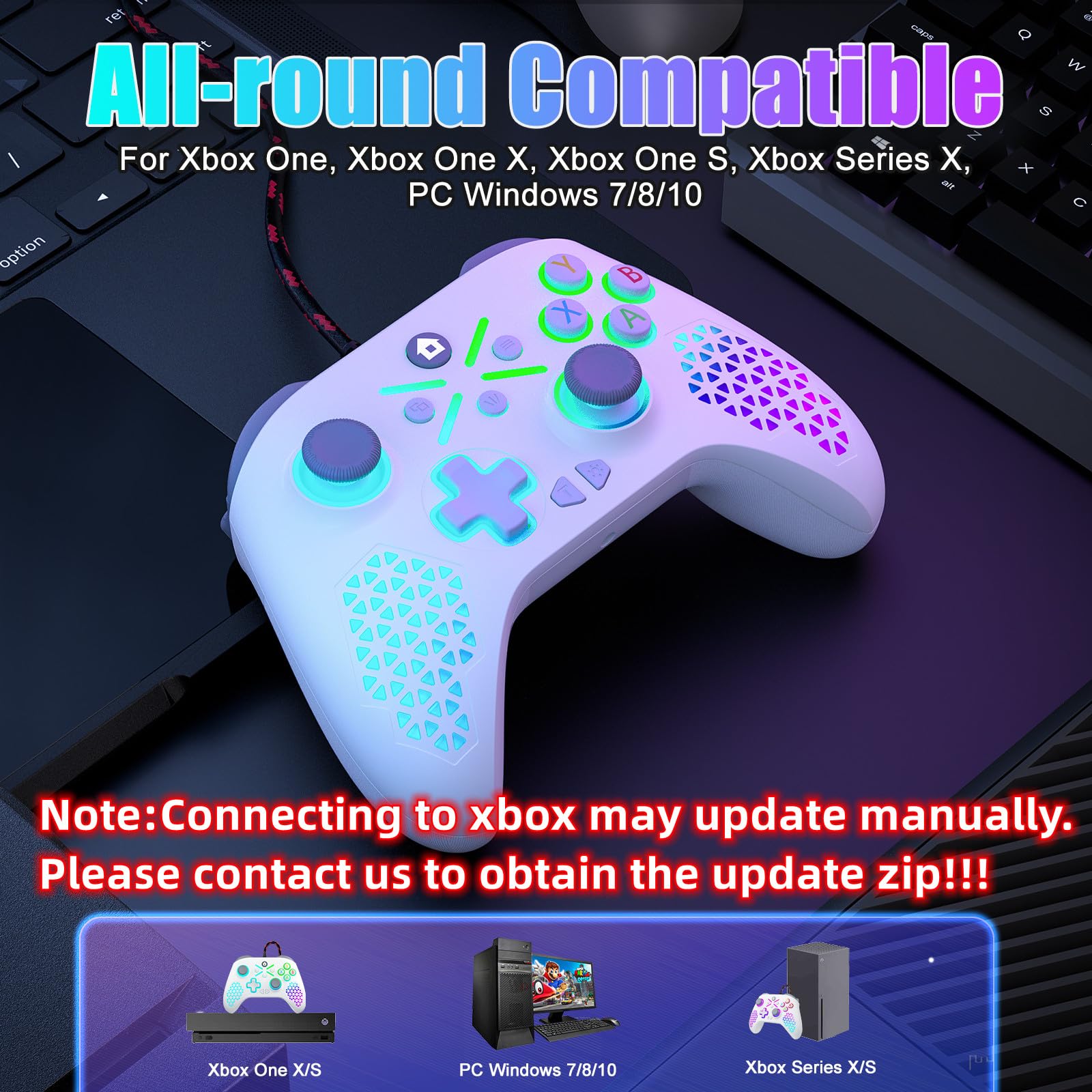 Xbox One Controller Wired for Xbox One X/S, Series X/S, PC Windows 7/8/10/11, Android & iOS - 3.5mm Audio Jack with Flash Strip & Cable - Perfect for Gaming, Streaming & Multi-Platform Play