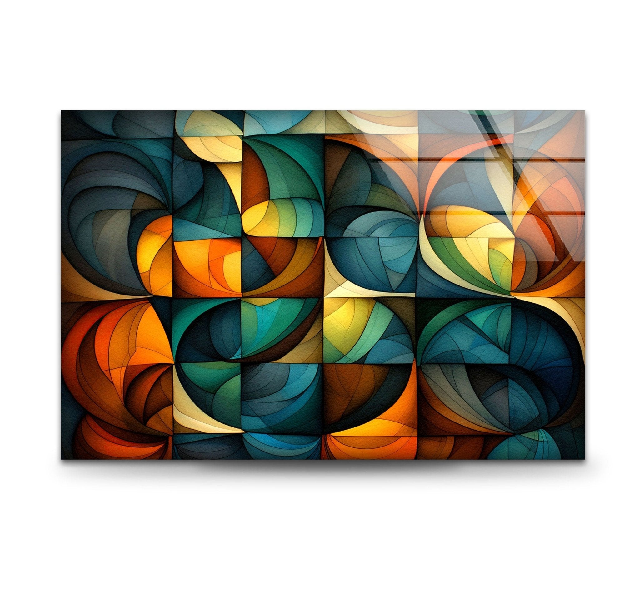 Modern Abstract Glass Wall Art - Handcrafted Contemporary Home Decor for Living Room, Bedroom & Office - Unique 3D Glass Panel Artwork