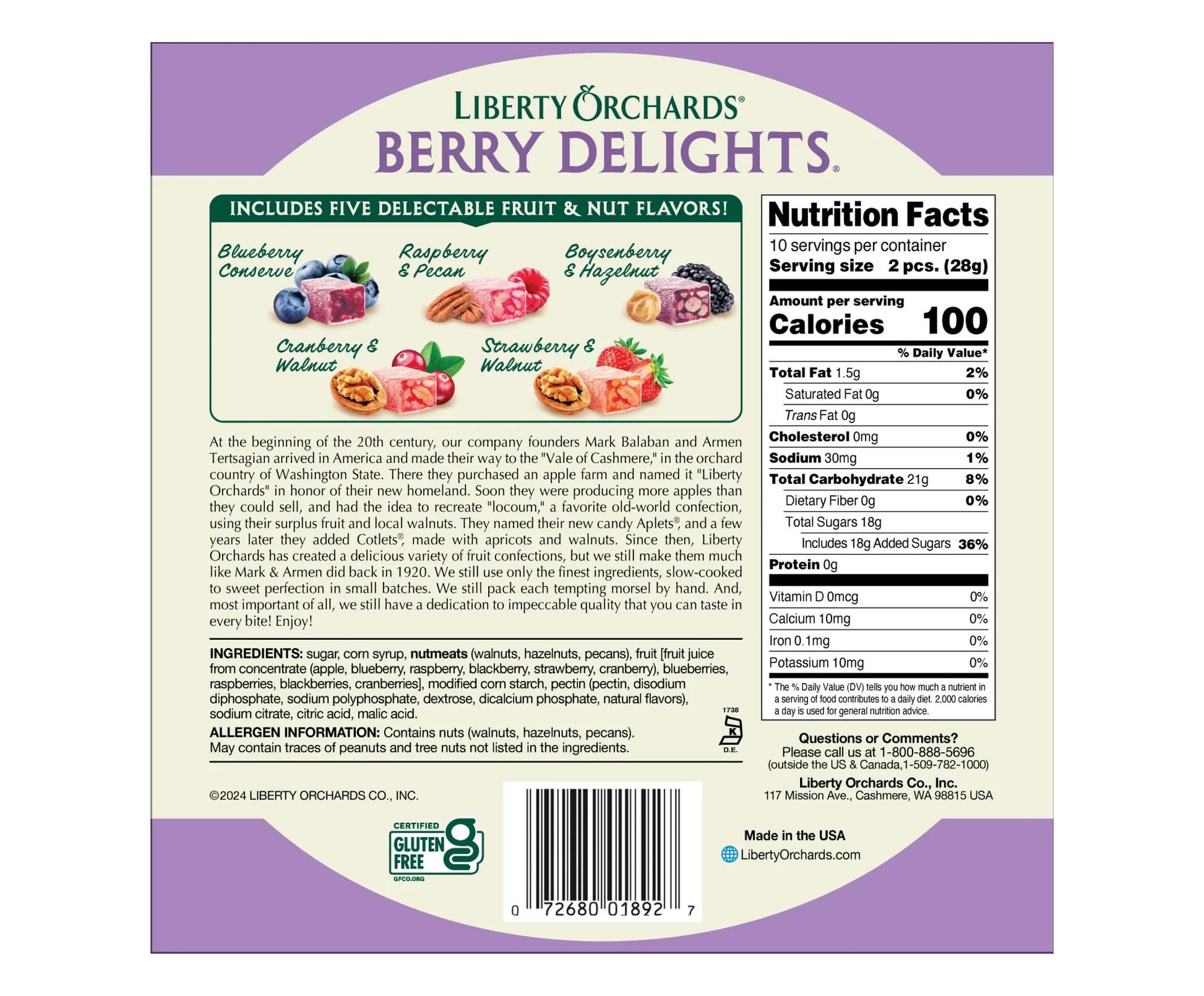 Liberty Orchards Berry Delights - Vegan Mixed Berry Snacks, Gluten-Free Turkish Delight Candy with Strawberry, Blueberry & Walnut, 10oz Gift Box | Perfect for Gifting, Parties & Healthy Snacking
