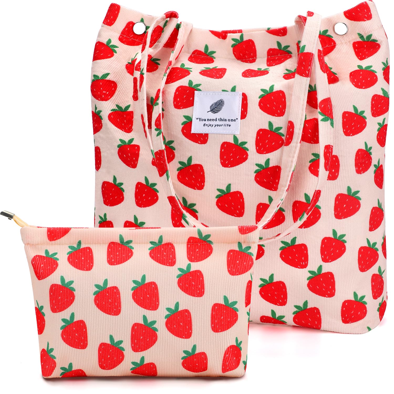 Stylish Corduroy Tote Bags for Women - Fashionable Shoulder Beach Bag with Matching Makeup Pouch | Perfect for Work, Travel, Grocery Shopping & Daily Use