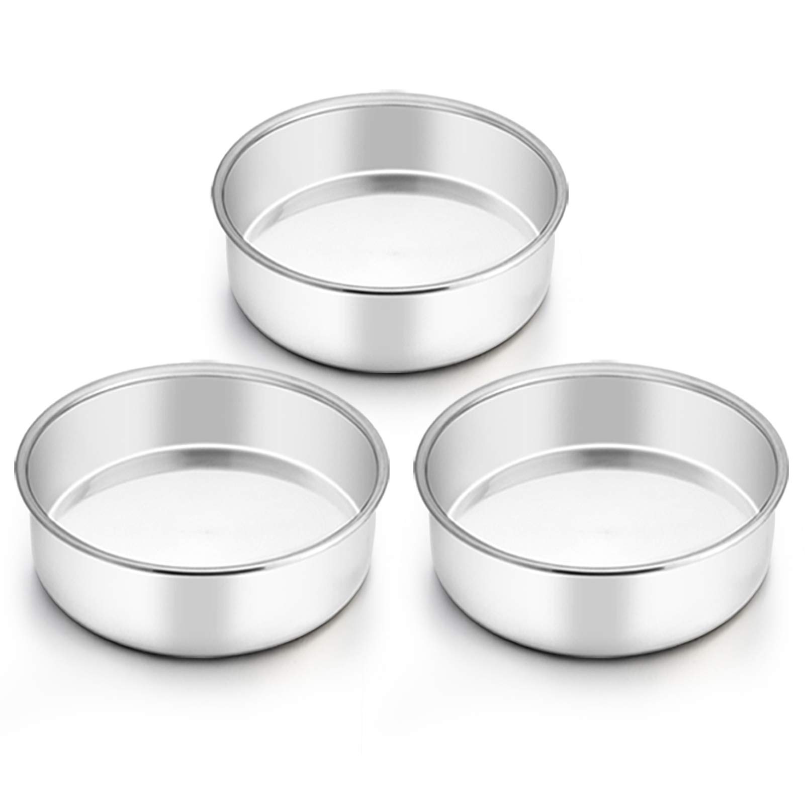 6 Inch Round Cake Pan Set of 3 - Stainless Steel Baking Pans for Oven, Air Fryer & Pressure Cooker - Non-Toxic, Mirror Finish, Dishwasher Safe - Perfect for Birthday Cakes, Cupcakes & Desserts