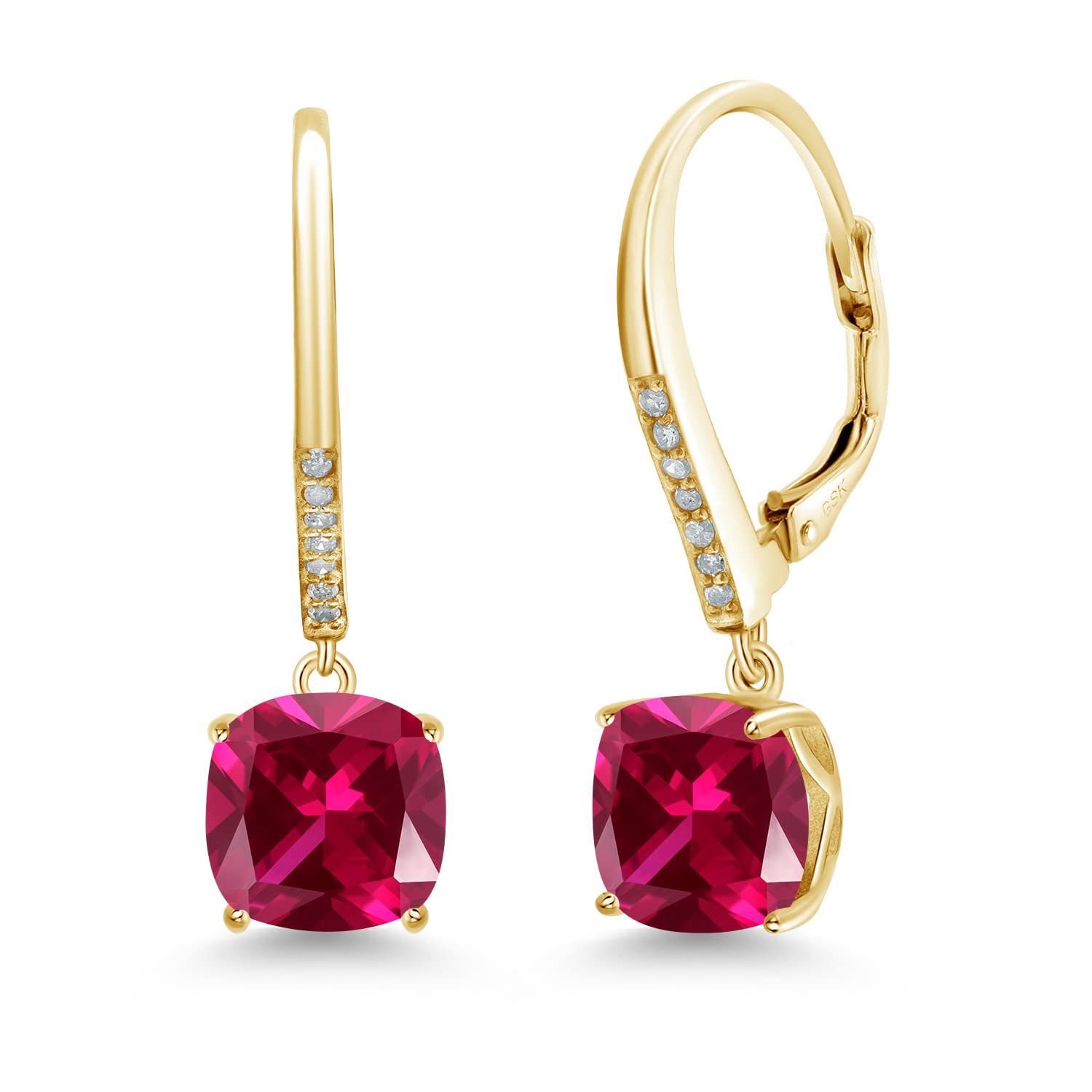 18K Gold Plated Silver 8MM Cushion Cut Birthstone & Diamond Drop Earrings for Women | Elegant Dangle Ear Jewelry for Parties, Weddings & Special Occasions