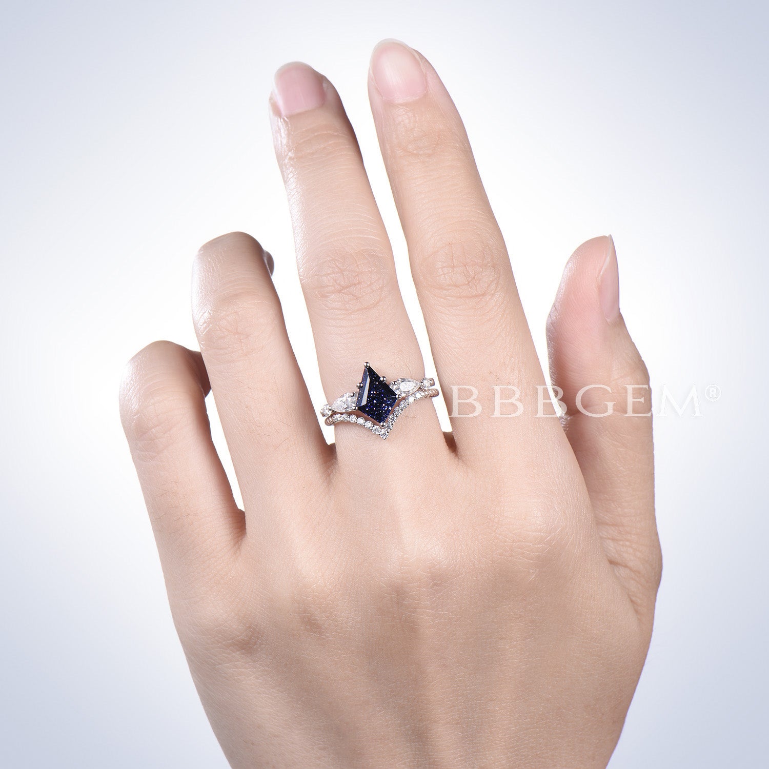 Starry Sky Blue Sandstone & Moissanite Bridal Ring Set - 5 Stone Engagement Wedding Band for Women - Perfect for Proposals, Anniversaries, and Romantic Occasions