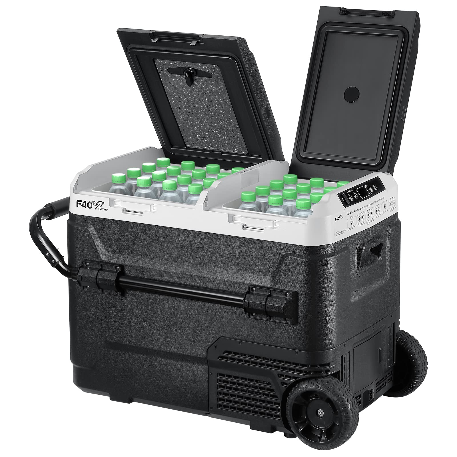 12V Portable Refrigerator 54QT Dual Zone Car Freezer - Independent Temperature Control (-4°F to 68°F), 51L Compressor Cooler with Wheels & Baskets for Camping, RV, Road Trips | 12/24V DC & 100-240V AC Power | Perfect for Outdoor Adventures, Tailgating & Long Drives