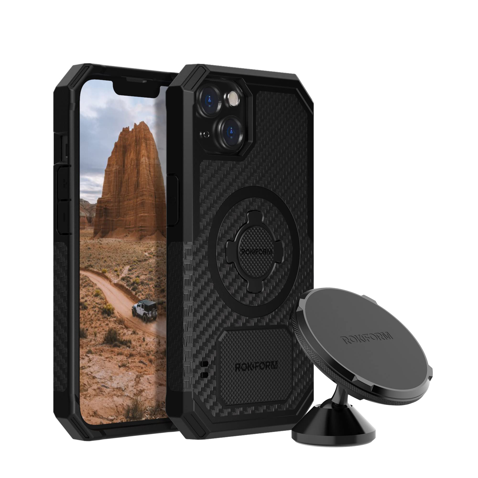 Rokform iPhone 13 Rugged Case with Dual Magnet Swivel Dash Mount - Secure Phone Holder for Car, Truck, or Van - Perfect for Commuting, Road Trips, and Off-Road Adventures