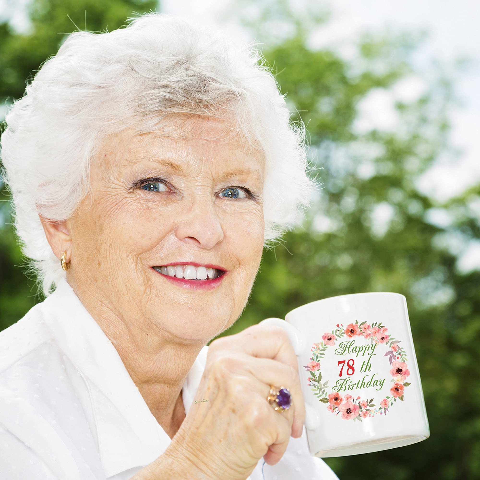 78th Birthday Gifts for Women - 11 oz Birthday Coffee Mug with Garland Design - Perfect Present for Grandma, Mom, Sister, Wife, Friend - Ideal for Celebrations, Tea Time & Special Occasions