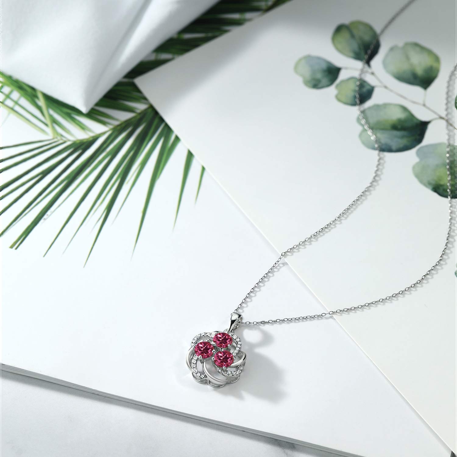 925 Sterling Silver Gemstone Birthstone Pendant Necklace for Women | Triple Round 5MM Birthstones with 1MM Accent Stones | Floral Swirl Halo Design | 18 Inch Adjustable Chain | Perfect Gift for Mom, Wife, Daughter | Ideal for Birthdays, Anniversaries, Valentine's Day and Special Occasions