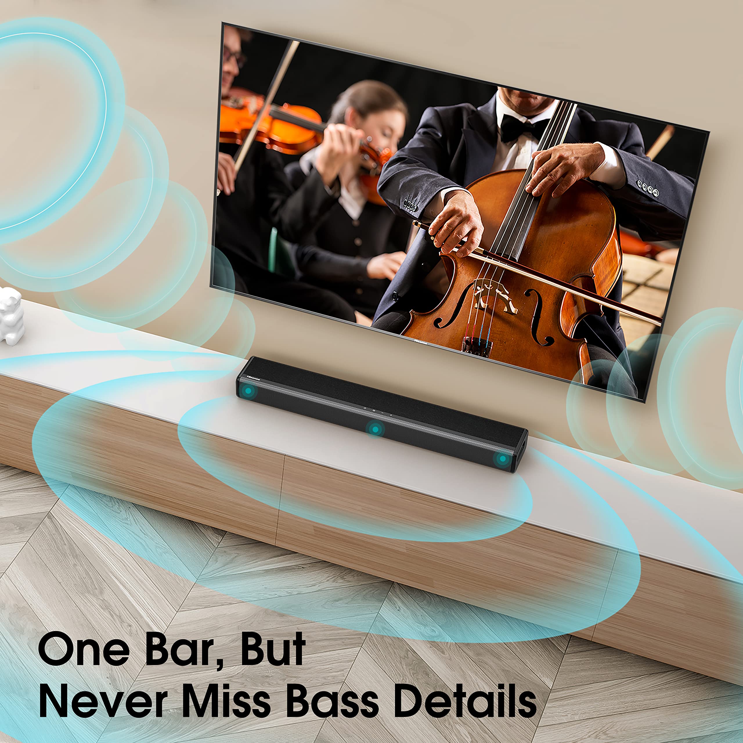 Hisense HS214 2.1Ch Soundbar with Built-In Subwoofer - 108W Powerful Audio, Compact Black Design, AUX Input - Perfect for Home Theater, Gaming & Music | Includes INIU 3.1A Fast Charging USB-C Cable (2m Braided) for Phones & Tablets