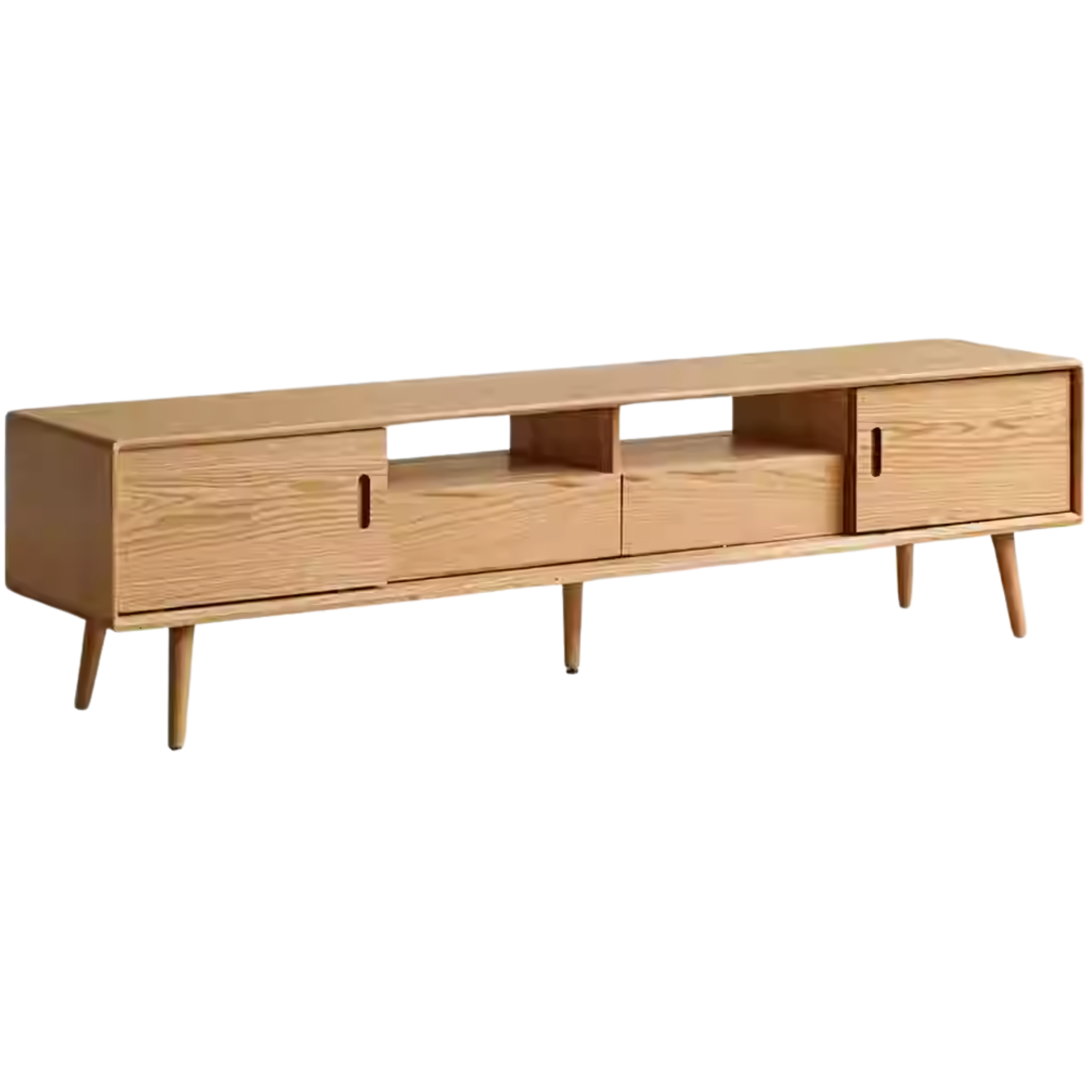 Modern Oak Solid Wood Sliding Door TV Stand Cabinet - Rustic Farmhouse Entertainment Center for Living Room, Bedroom & Home Theater
