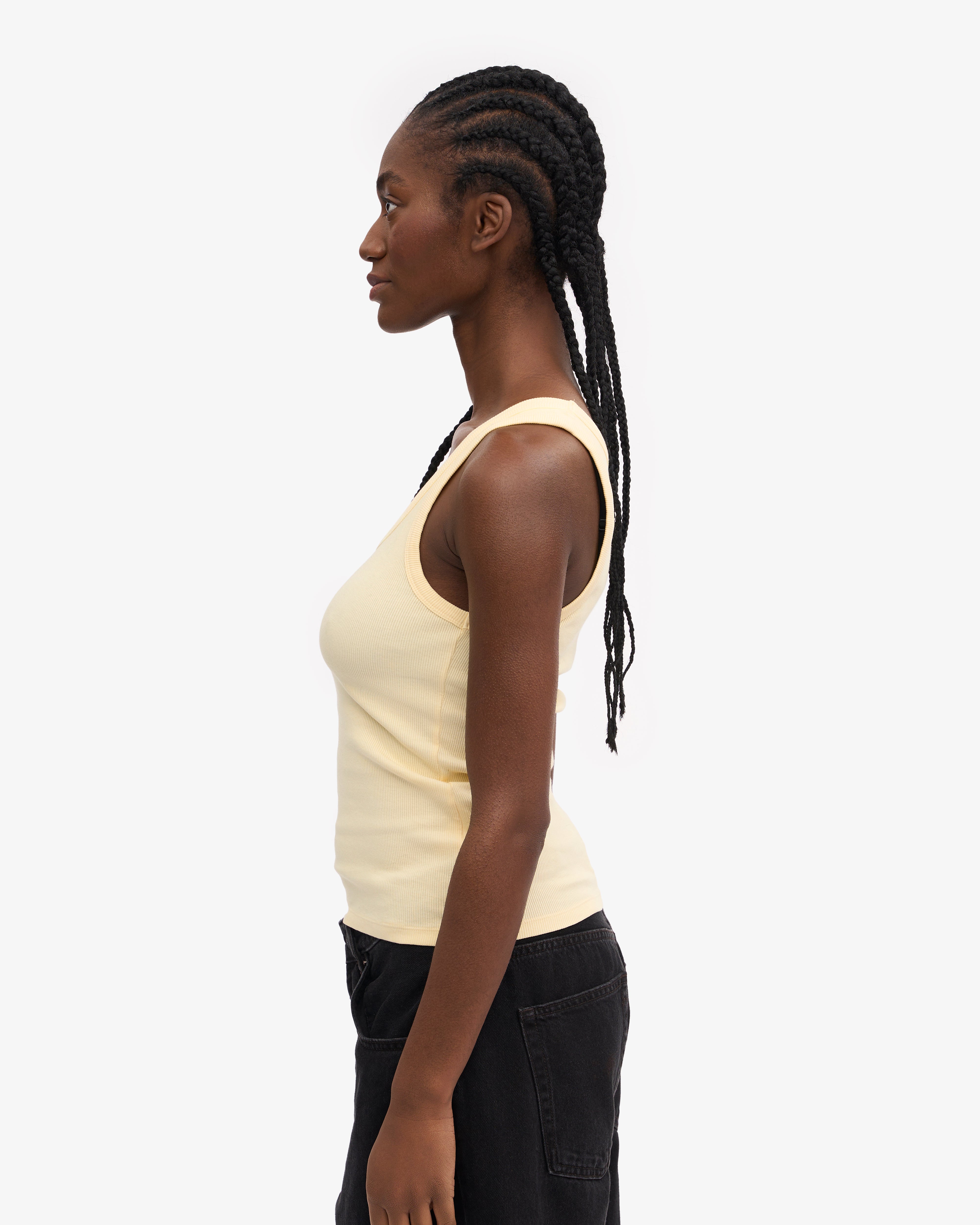 Organic Cotton Ribbed Tank Top for Women - Soft Yellow - Perfect for Yoga, Gym & Summer Outfits