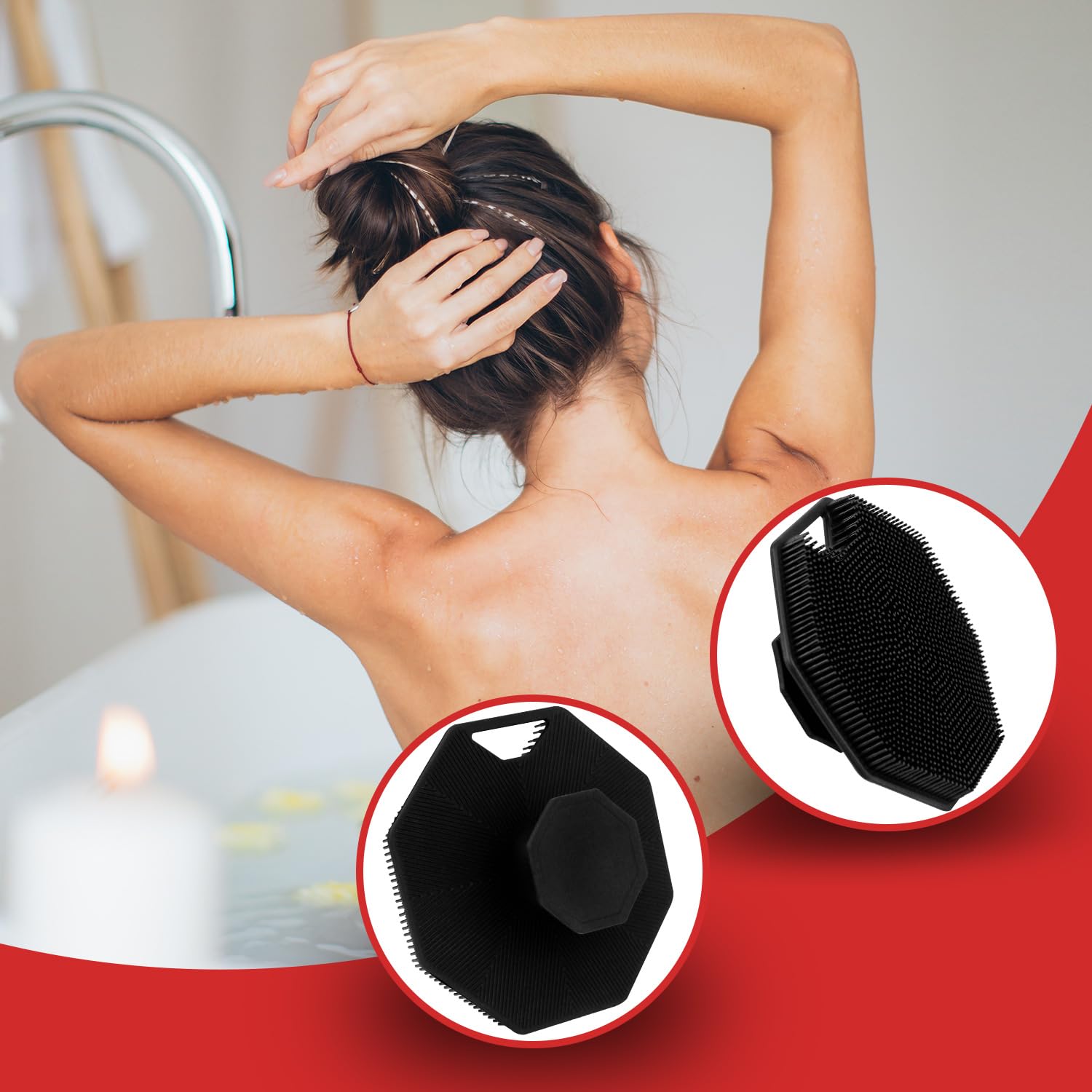 LEILA Silicone Exfoliating Body Scrubber - Reusable Shower Loofah for Deep Cleansing & Dead Skin Removal - Travel-Friendly Bath Brush (Black) - Perfect for Men's Gifts, Spa Days & Sensitive Skin Care