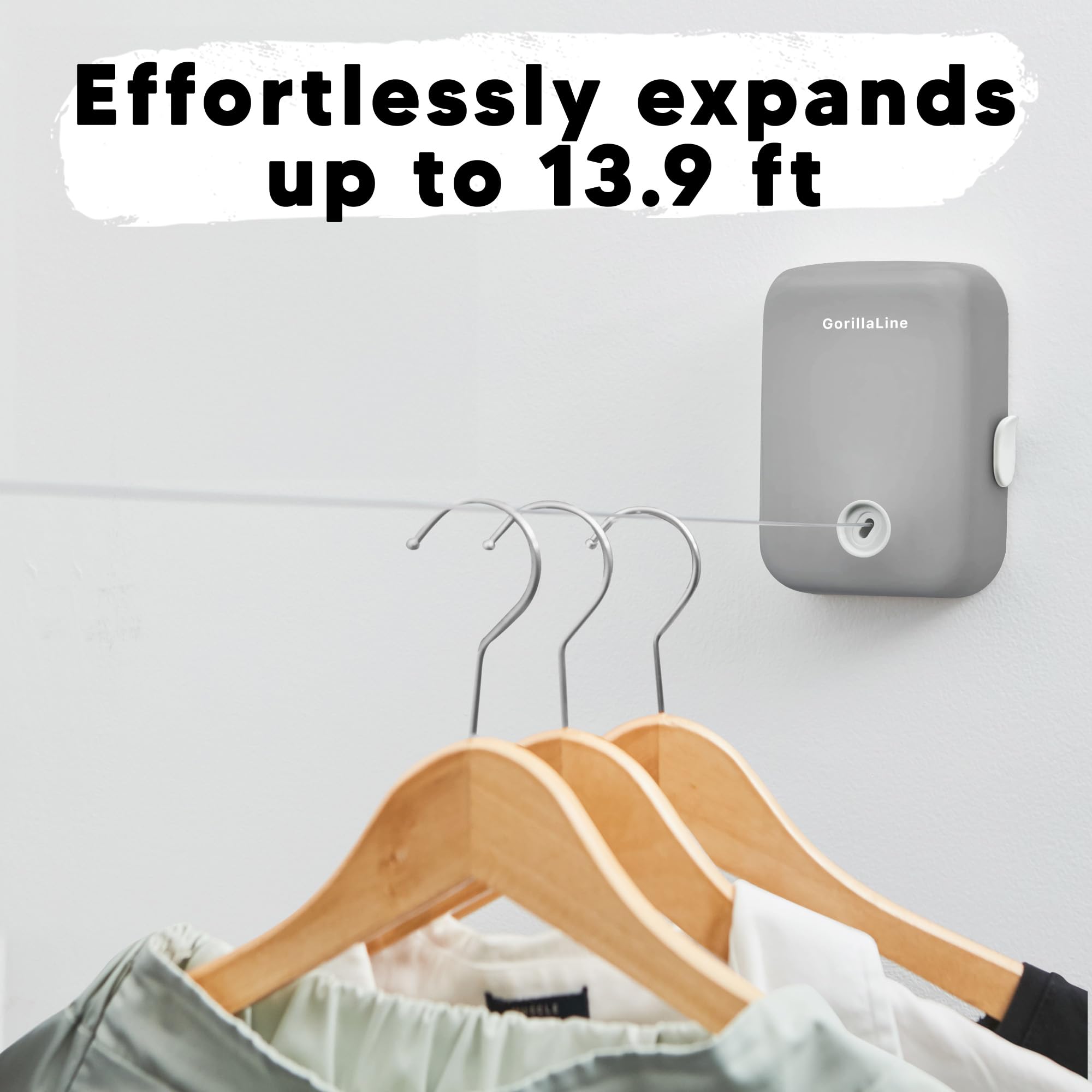 GorillaLine Retractable Clothesline for Indoor & Outdoor Use - Heavy Duty Wall Mounted Laundry Drying Rack - Perfect for Small Spaces, Apartments, Camping & Travel - Air Dry Clothes Efficiently