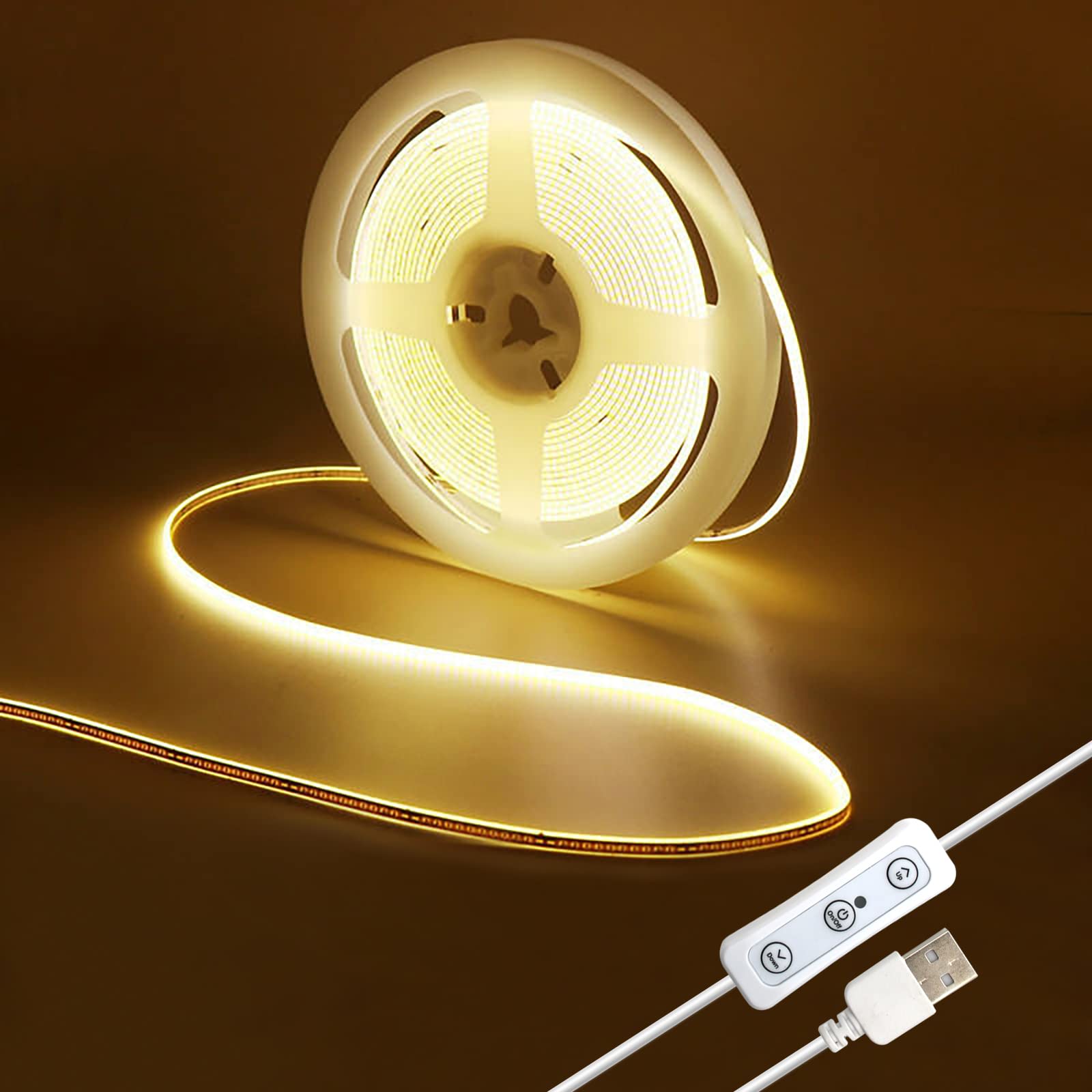 COB LED Strip Lights 10Ft 960 LEDs USB Powered - Dimmable White Rope Lights for Bedroom, TV Backlight, Living Room & Kitchen (4000K Warm White) - Perfect for Home Decor, Ambient Lighting & DIY Projects
