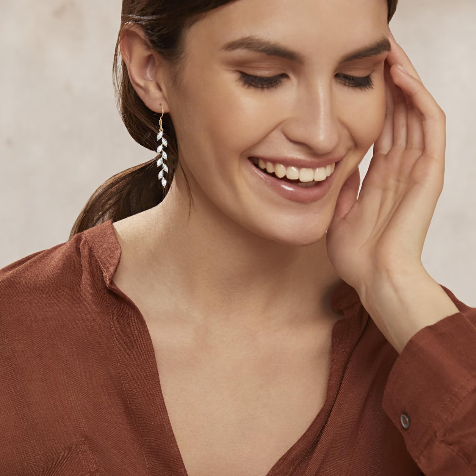925 Sterling Silver Olive Leaf Crystal Dangle Earrings for Women - Elegant Wedding, Prom & Party Jewelry - Perfect for Bridal Accessories, Evening Events and Special Occasions