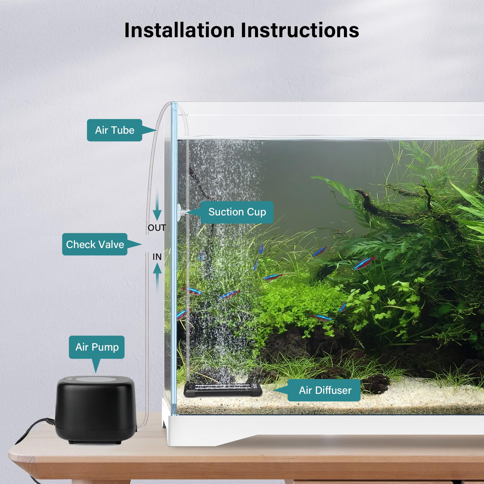 Hygger Non-Clogging Aquarium Air Stone - EVA Material Fish Tank Bubbler for Nano Air Pumps, Small Buckets & Hydroponics - Perfect for Oxygenation in Home Aquariums and Hydroponic Systems