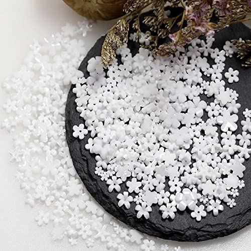 100Pcs Bulk Nail Charms - Multi-Shaped 3D Resin Nail Art Decorations for DIY Manicure - Cute Mixed White Flower Gems for Nail Art, Slime Crafts & Party Decor