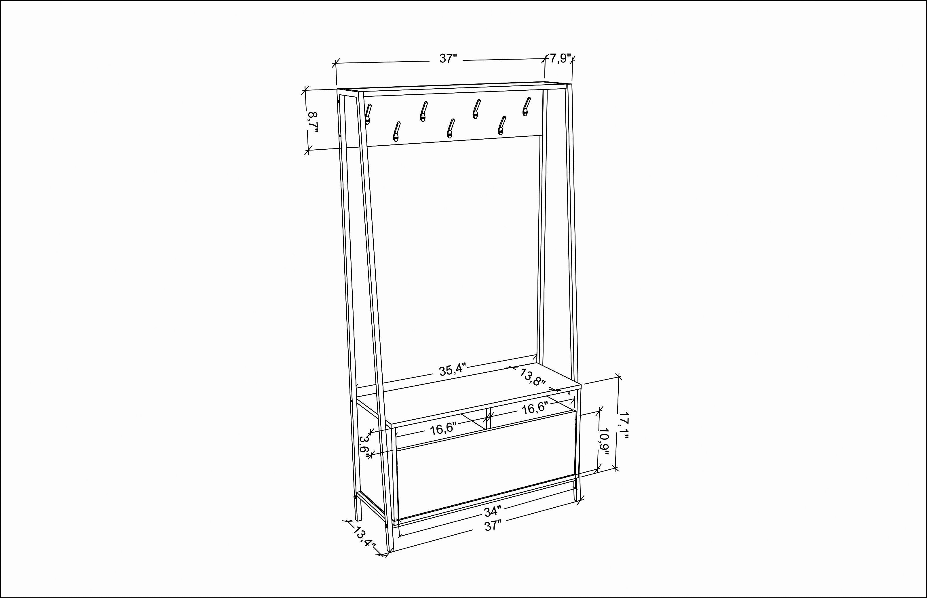 Ames Hall Tree with Bench and Hooks - Rustic Entryway Organizer for Coats, Hats & Shoes | Perfect for Mudrooms, Foyers & Small Spaces