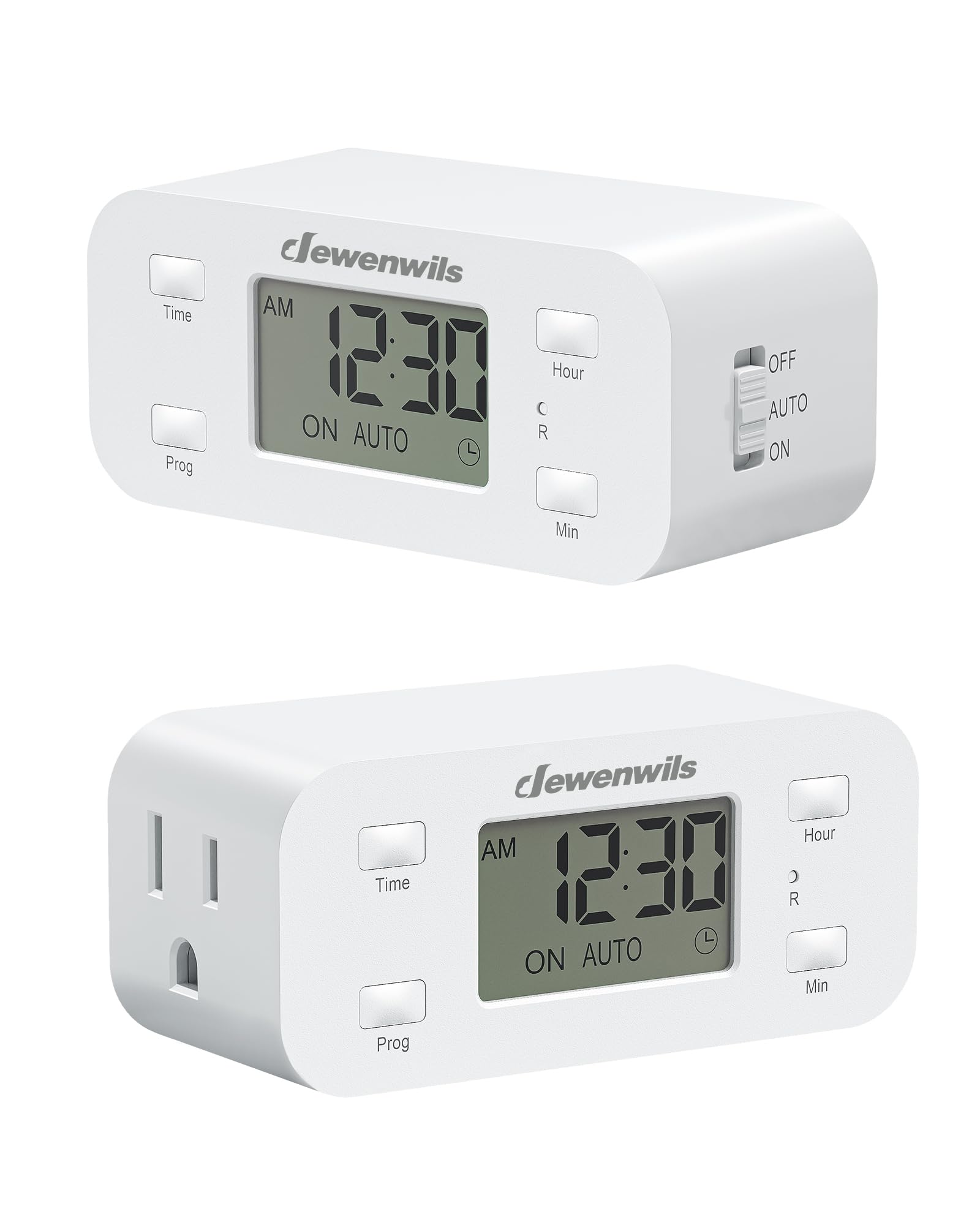 DEWENWILS 24 Hour Programmable Digital Timer Outlet - 2 Pack Electrical Outlet Timers with 1 Grounded Outlet (125V/15A/1000W, 3 Prong, 1/2 HP) - Perfect for Indoor Lamps, Fans, Aquariums & Home Automation