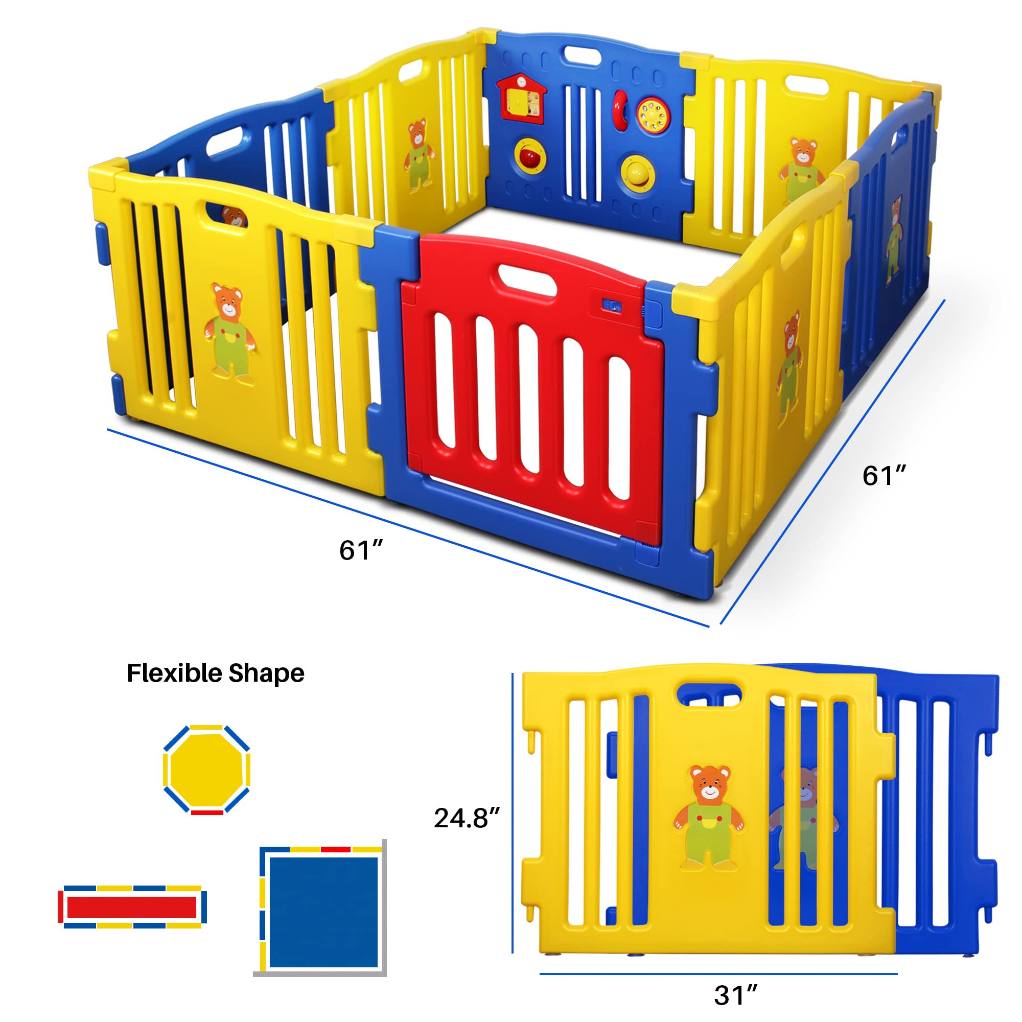 Kidzone 8-Panel Baby Playpen - Safe & Durable Play Center for Toddlers - Indoor/Outdoor Kids Activity Yard - Blue - Perfect for Home, Daycare & Backyard Playtime