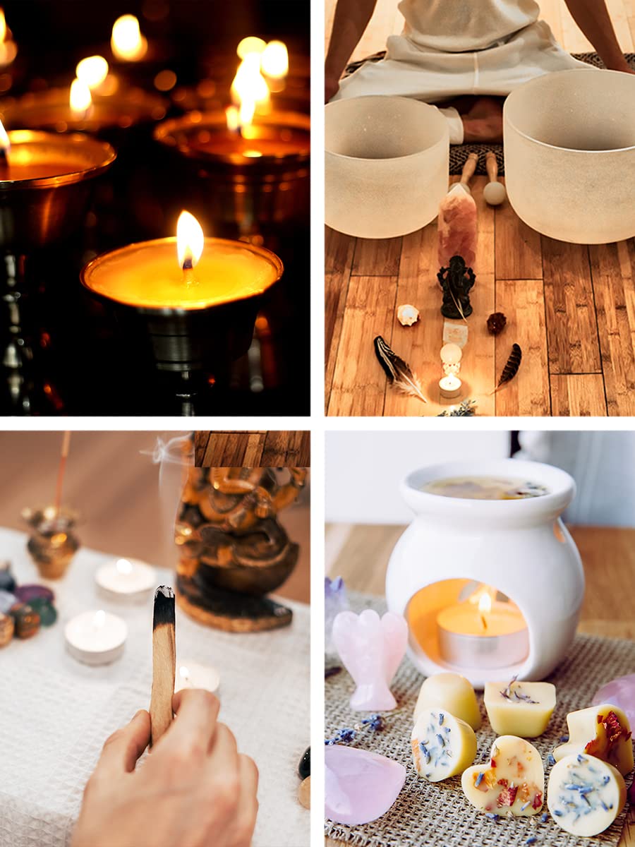 Tibetan Buddhist Tealight Candle Set - 10 Small Clear Cups with Vanaspati Ghee for Meditation, Altar & Home Decor | Mandala Crafts Spiritual Lighting