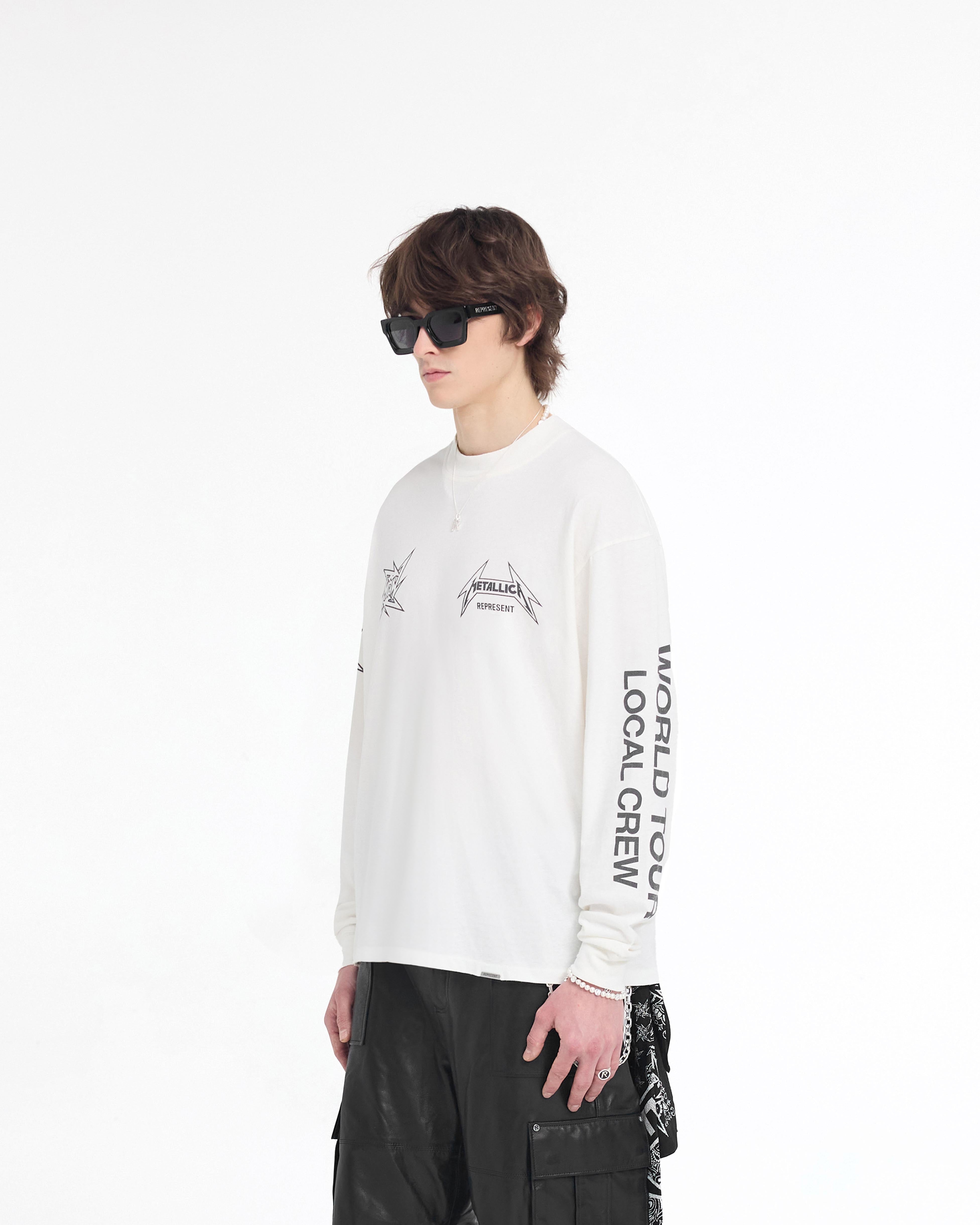 Represent X Metallica Local Crew Long Sleeve T-Shirt - Flat White | Vintage Band Tee for Men & Women | Perfect for Concerts, Casual Wear & Rock Fans