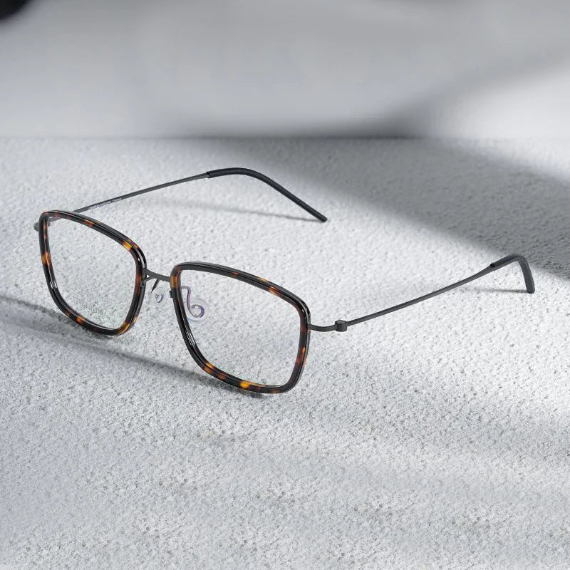 Stylish Black Unisex Square Acetate & Titanium Eyeglasses Frame 15803 - Perfect for Work, Reading, and Fashion Accessories