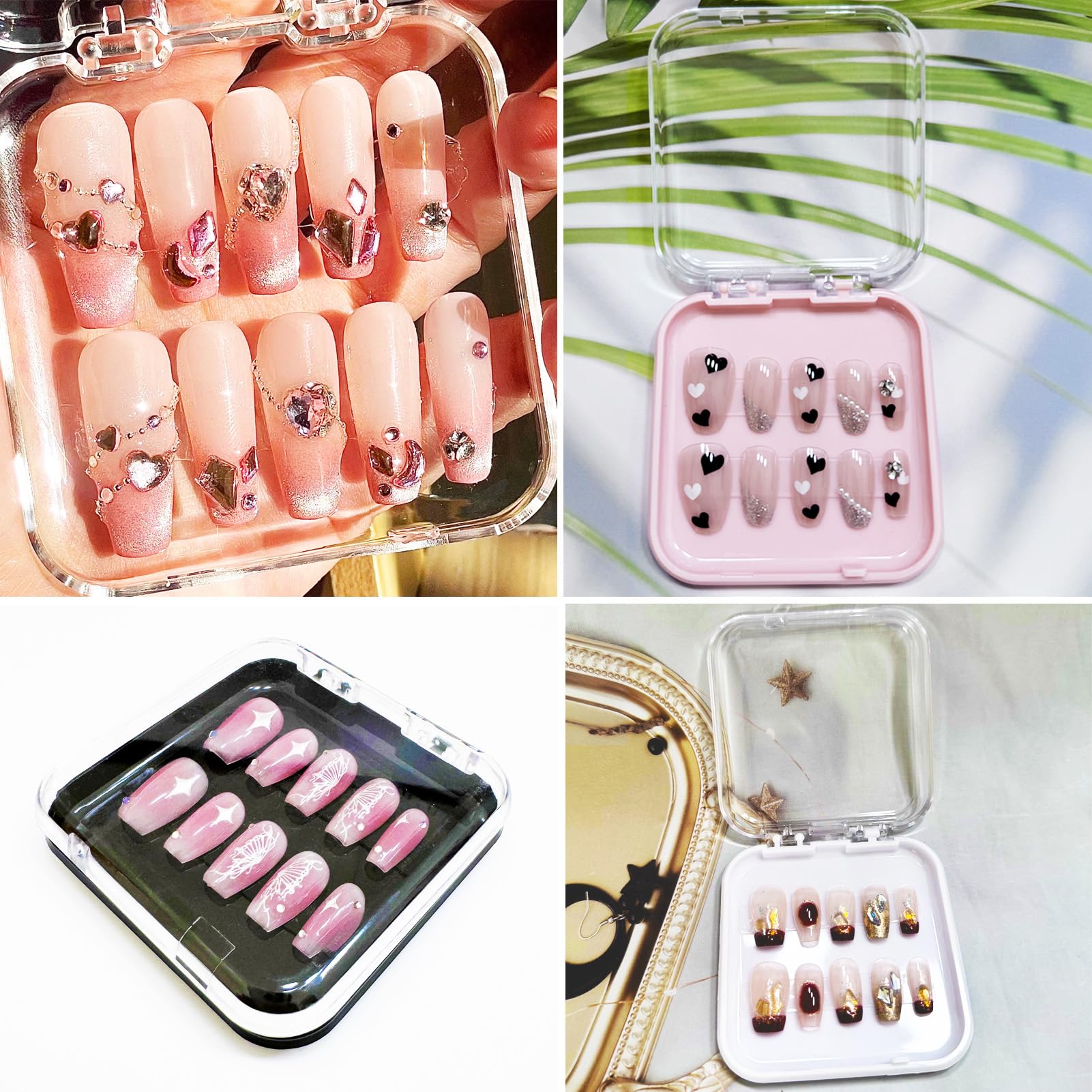 14 Pcs Press On Nail Packaging Box with 60 Adhesive Tapes - Fake Nail Storage Case & Display for Nail Salon Supplies, Nail Art Business - Perfect for Salon Organization & Retail Display