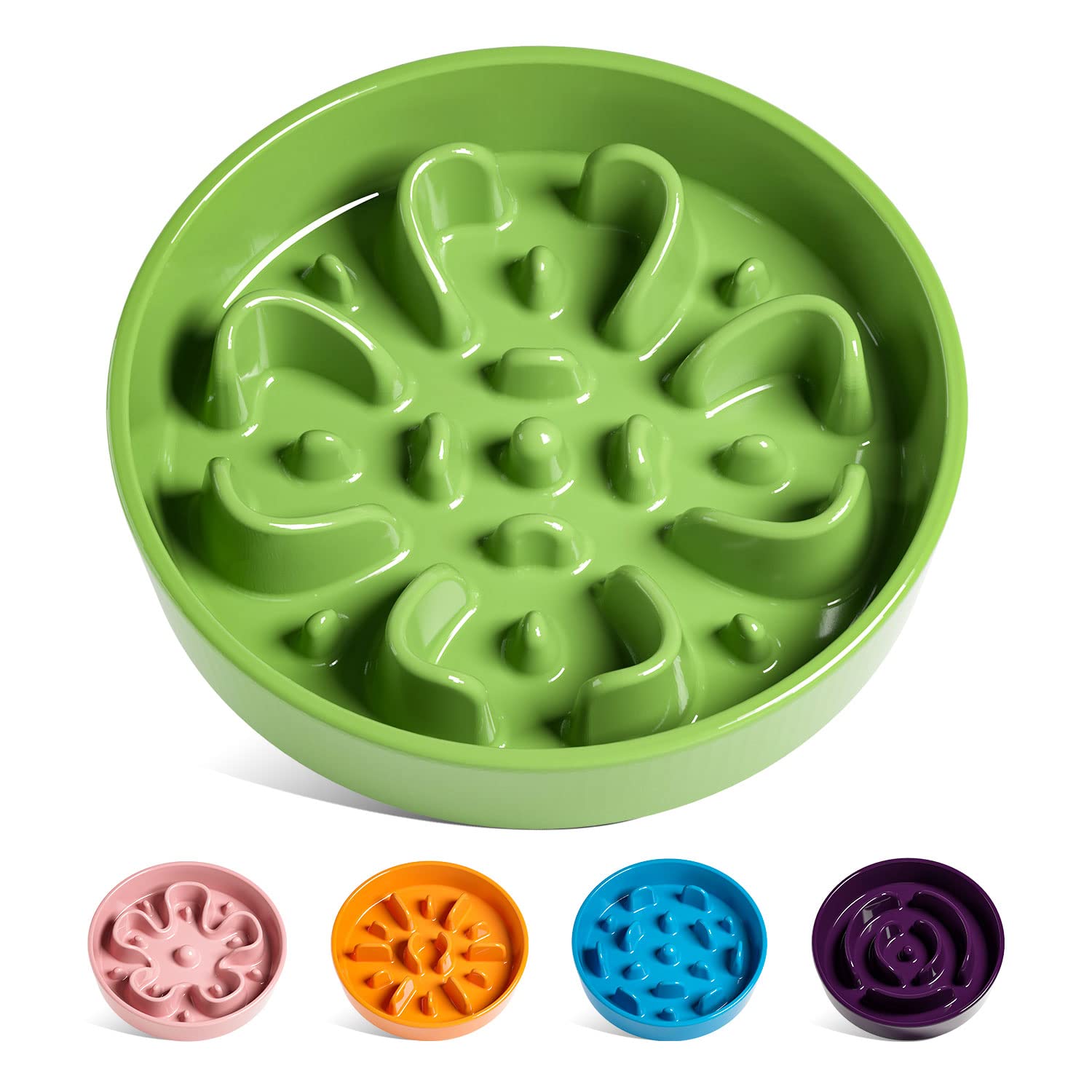LE TAUCI Ceramic Slow Feeder Dog Bowl - 1.5 Cup Capacity for Fast Eating Dogs & Puppies - Puzzle Maze Design to Prevent Bloat & Improve Digestion - Clover Green - Perfect for Mealtime Training & Portion Control