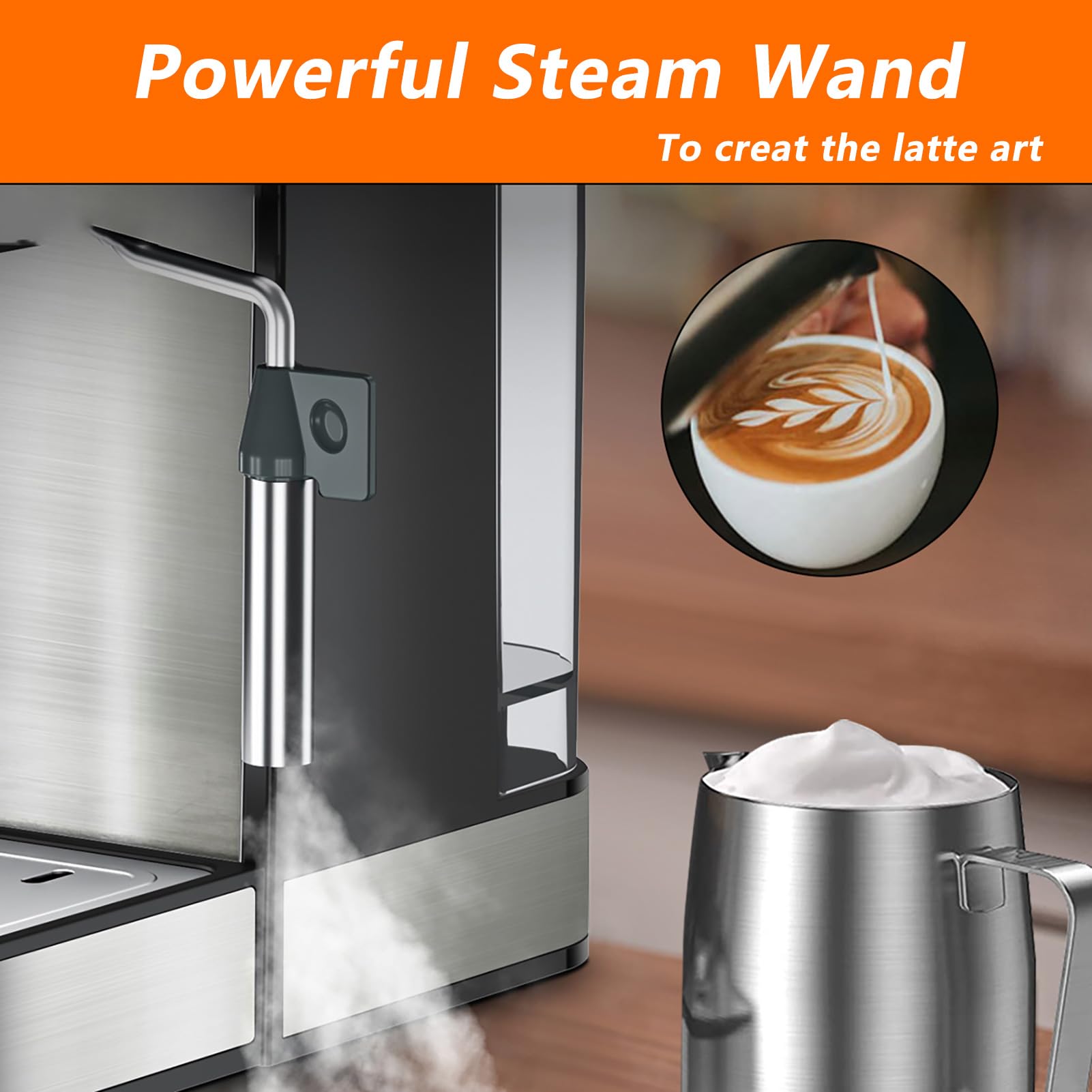 PlumChef 20 Bar Professional Espresso Machine with Milk Frother - Compact Home Coffee Maker, 54oz Water Tank, Pressure Gauge & Steam Wand - Quiet & Fast for Cappuccino, Latte - Perfect for Home Baristas & Coffee Lovers