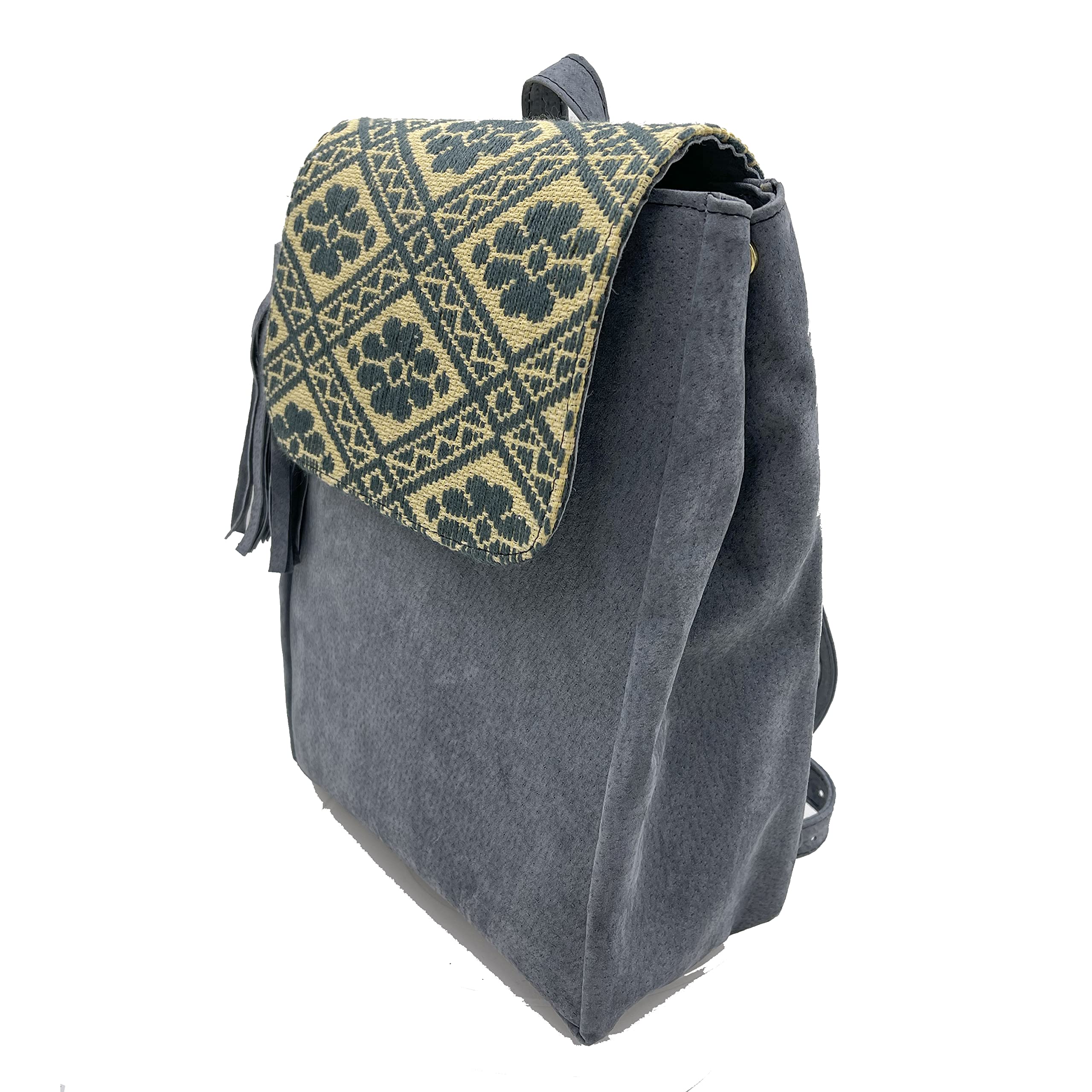 Handmade 'María' Leather Backpack with Mexican Embroidery – Unique Grey Artisan Bag by Jühue Artesanal | Perfect for Travel, Work & Everyday Use | Made in Mexico