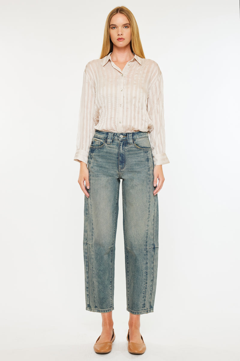 Cecilia High Rise Slim Barrel Jeans for Women - Stretchy Comfort Fit, Tummy Control, Flattering Bootcut - Perfect for Casual Wear, Office & Date Night