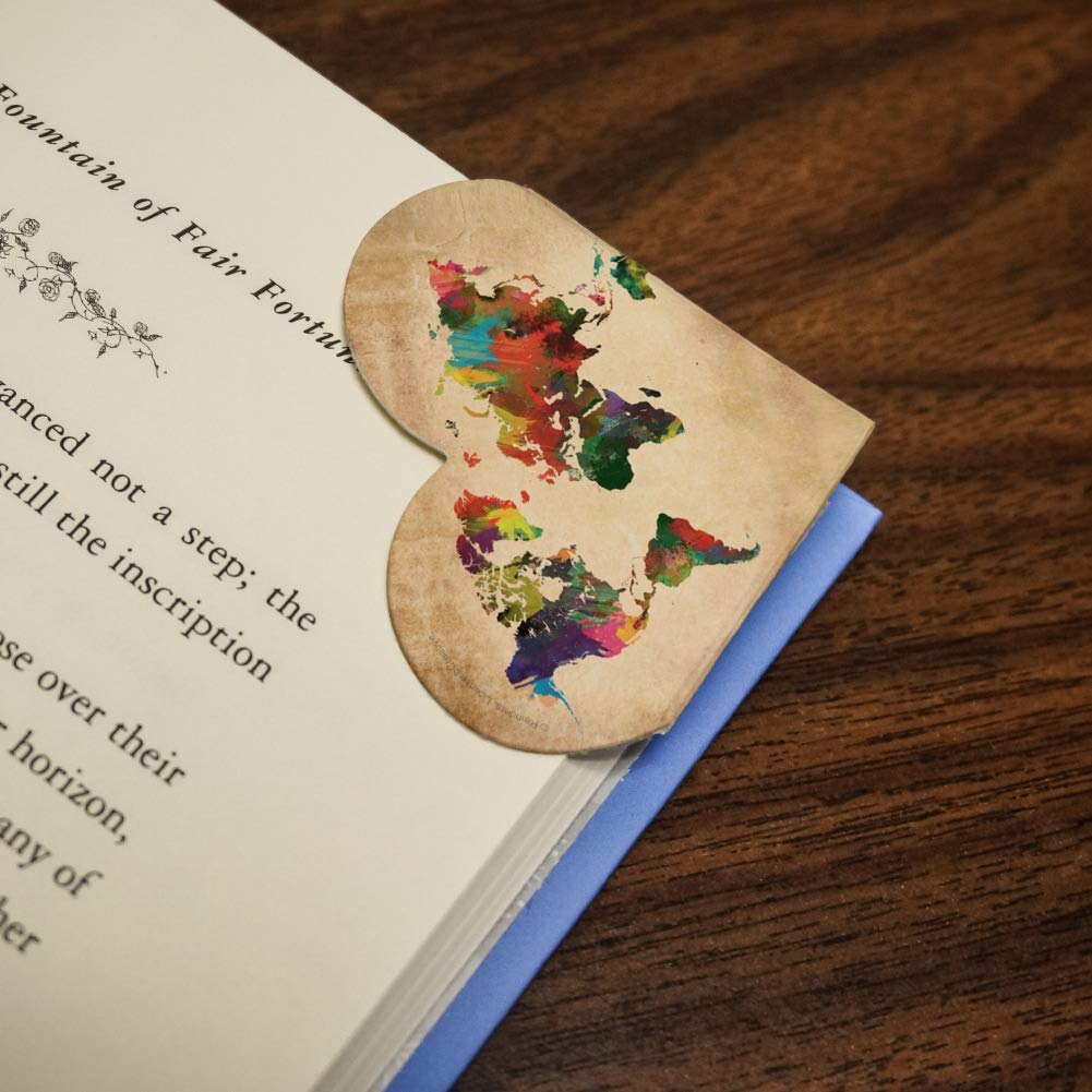 Rainbow World Map Earth Globe Heart Faux Leather Bookmark Set of 2 - Perfect for Book Lovers, Travel Enthusiasts & Gift Giving