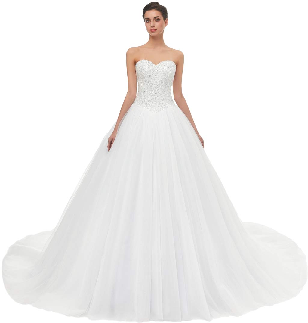Elegant Sweetheart Neckline Tulle A-Line Wedding Dress with Train for Brides - Perfect for Church Ceremonies, Beach Weddings & Formal Receptions