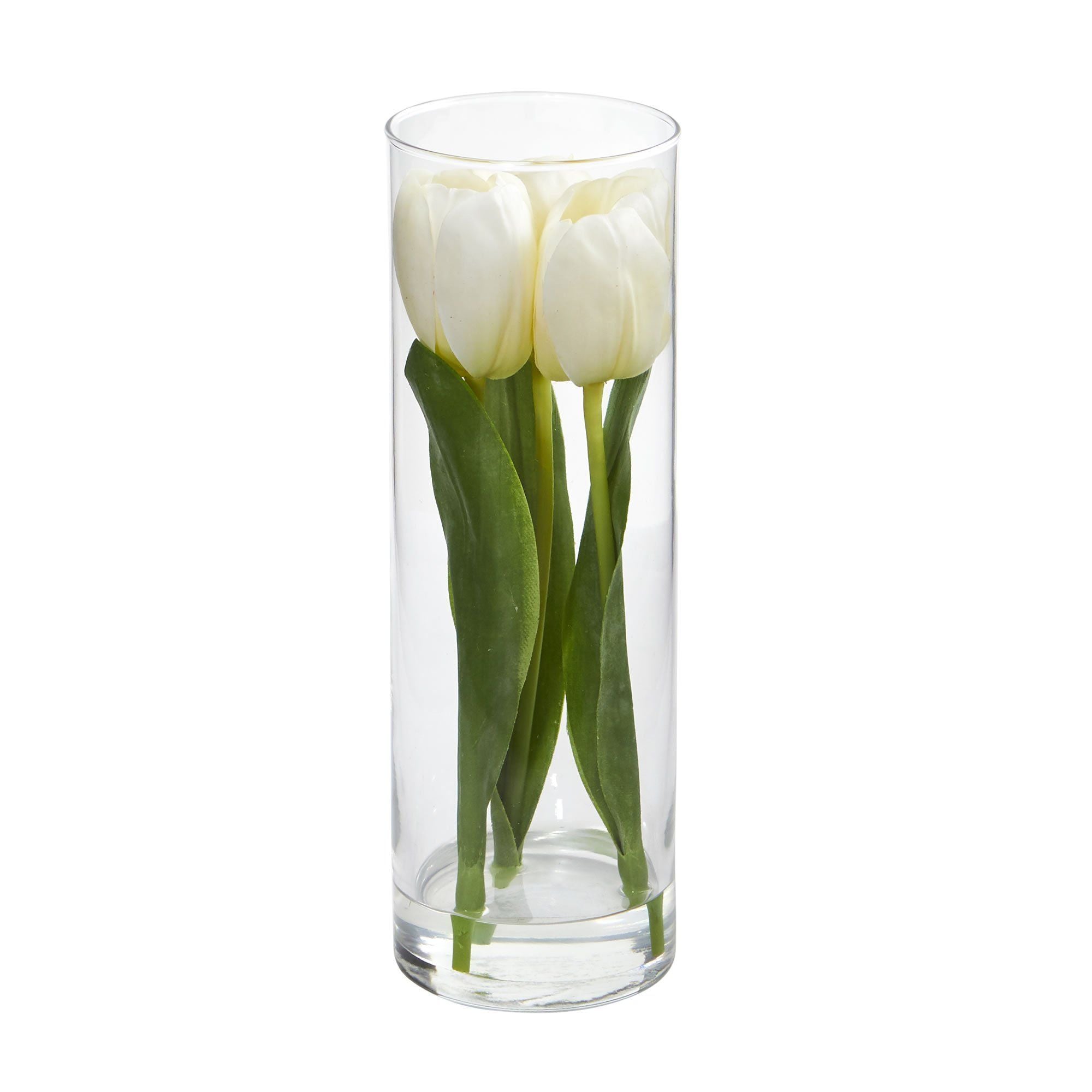 10 Pack Artificial Tulips in Glass Vase - Realistic Silk Flowers for Home Decor, Wedding Centerpieces & Spring Table Arrangements