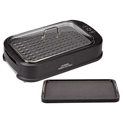 Power XL Smokeless Electric Indoor Grill with Removable Griddle Plates - 1500W Nonstick Cooking Surfaces, Glass Lid, 21x15.4x8.1 Inches - Perfect for Apartments, Camping & Healthy Cooking (Black)