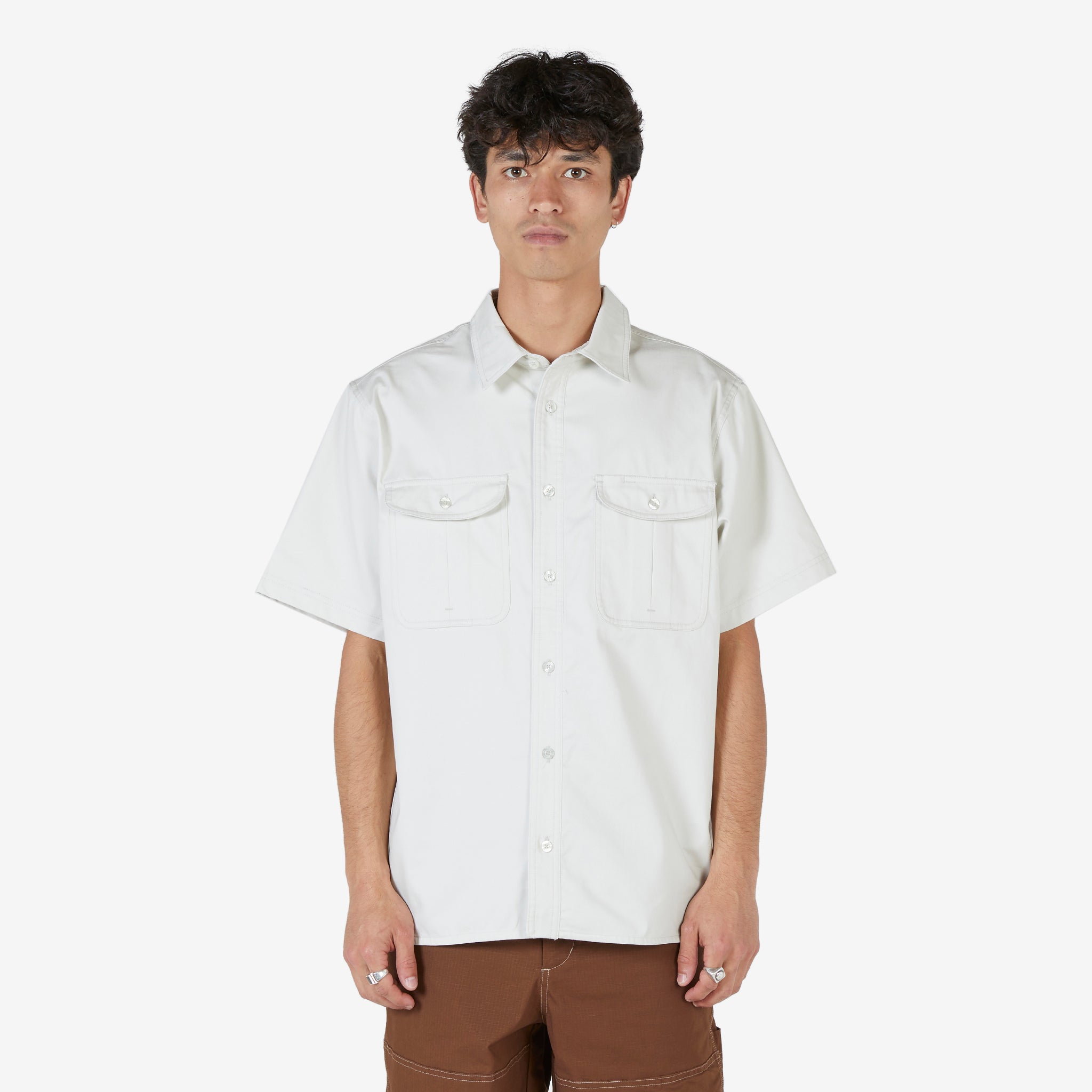 SB Tanglin Short Sleeve Button Up Shirt - Light Bone Woven Skate Top for Men | Casual Summer Wear & Street Style Fashion