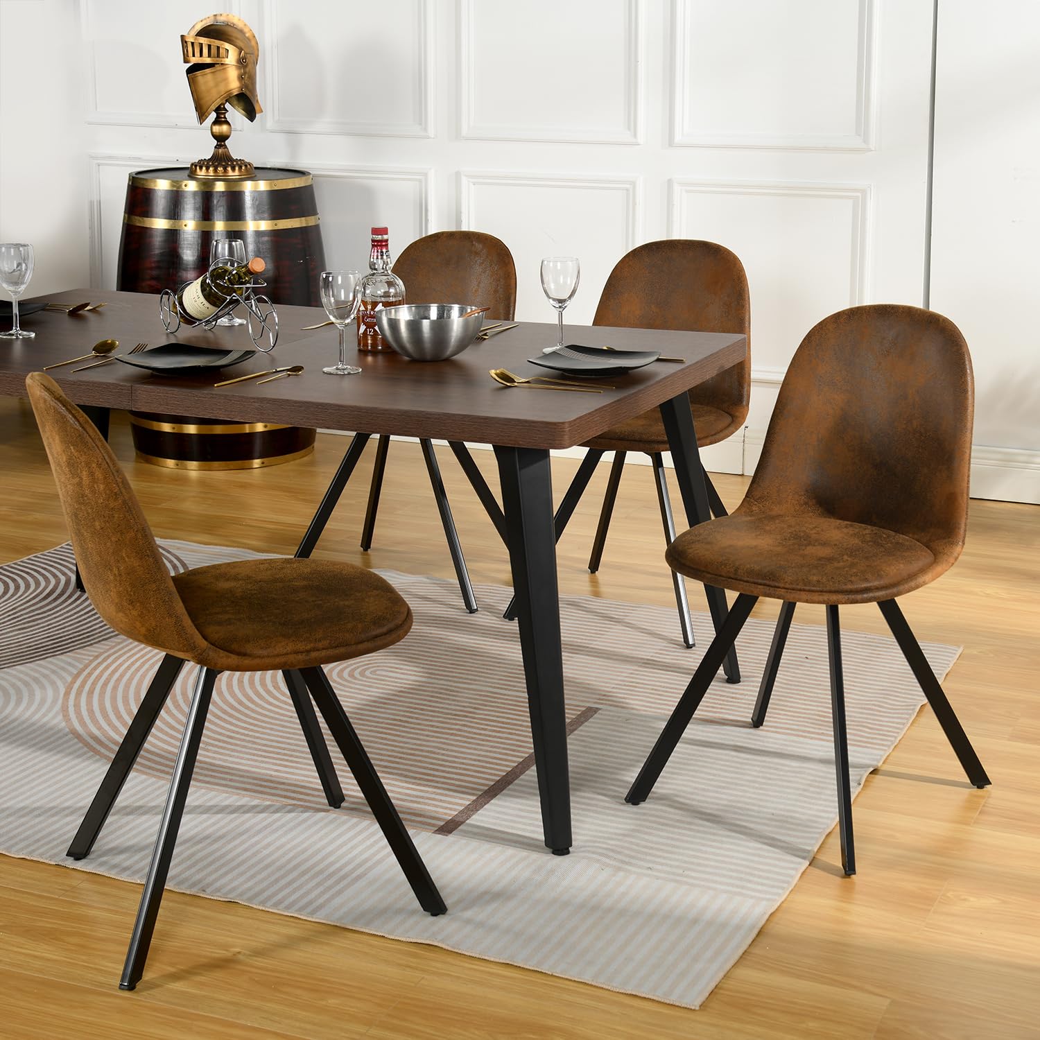 Homy Casa 360° Swivel Dining Chairs Set of 4 - Mid Century Modern Accent Chairs with Sturdy Metal Frame - Perfect for Kitchen, Dining Room, Living Room, Bedroom & Dressing Area - Brown Velvet Upholstery for Elegant Home Decor